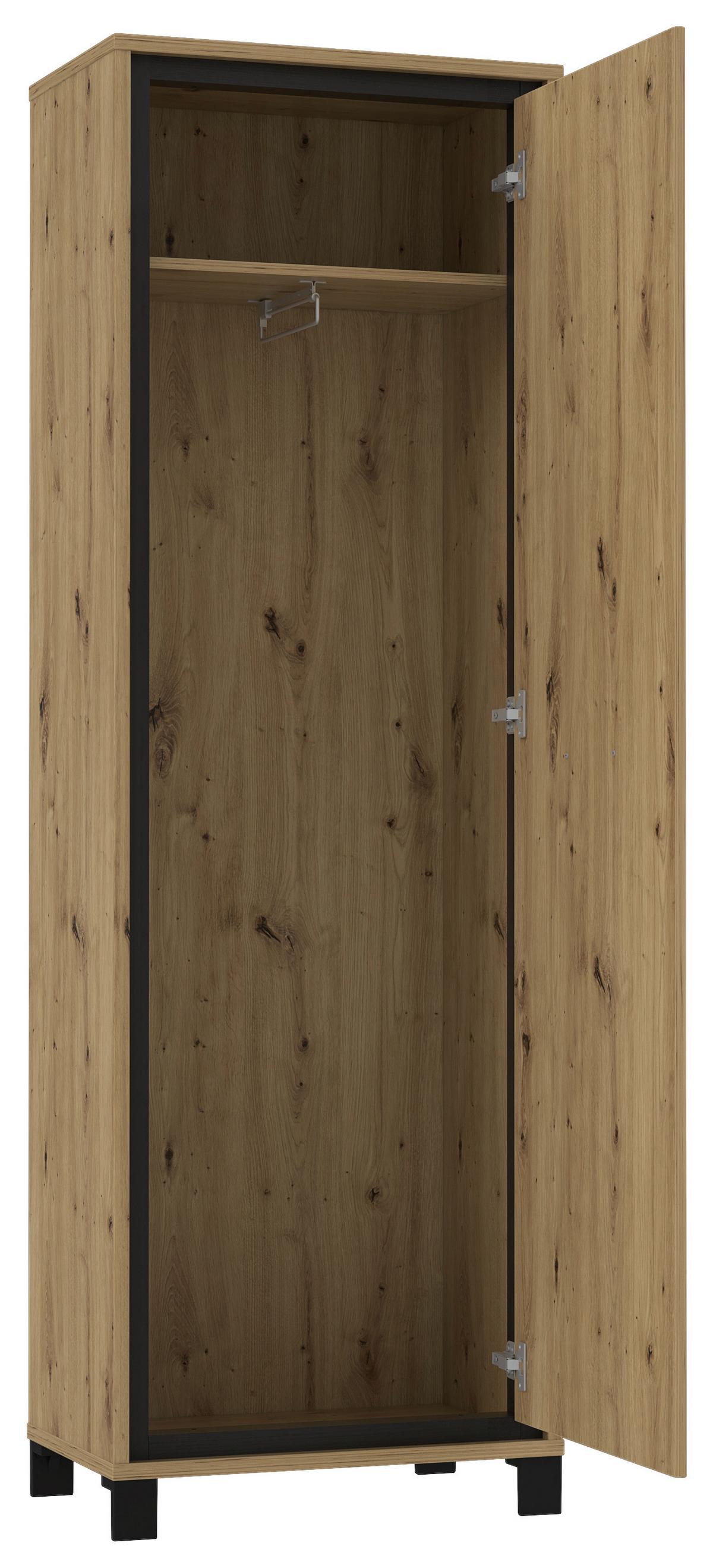 Garderobenschrank Trondheim Eiche Dekor B: 64,4 Cm - Eichefarben/Schwarz, Basics, Holzwerkstoff/Kunststoff (64,4/199,4/41,5cm) - Livetastic