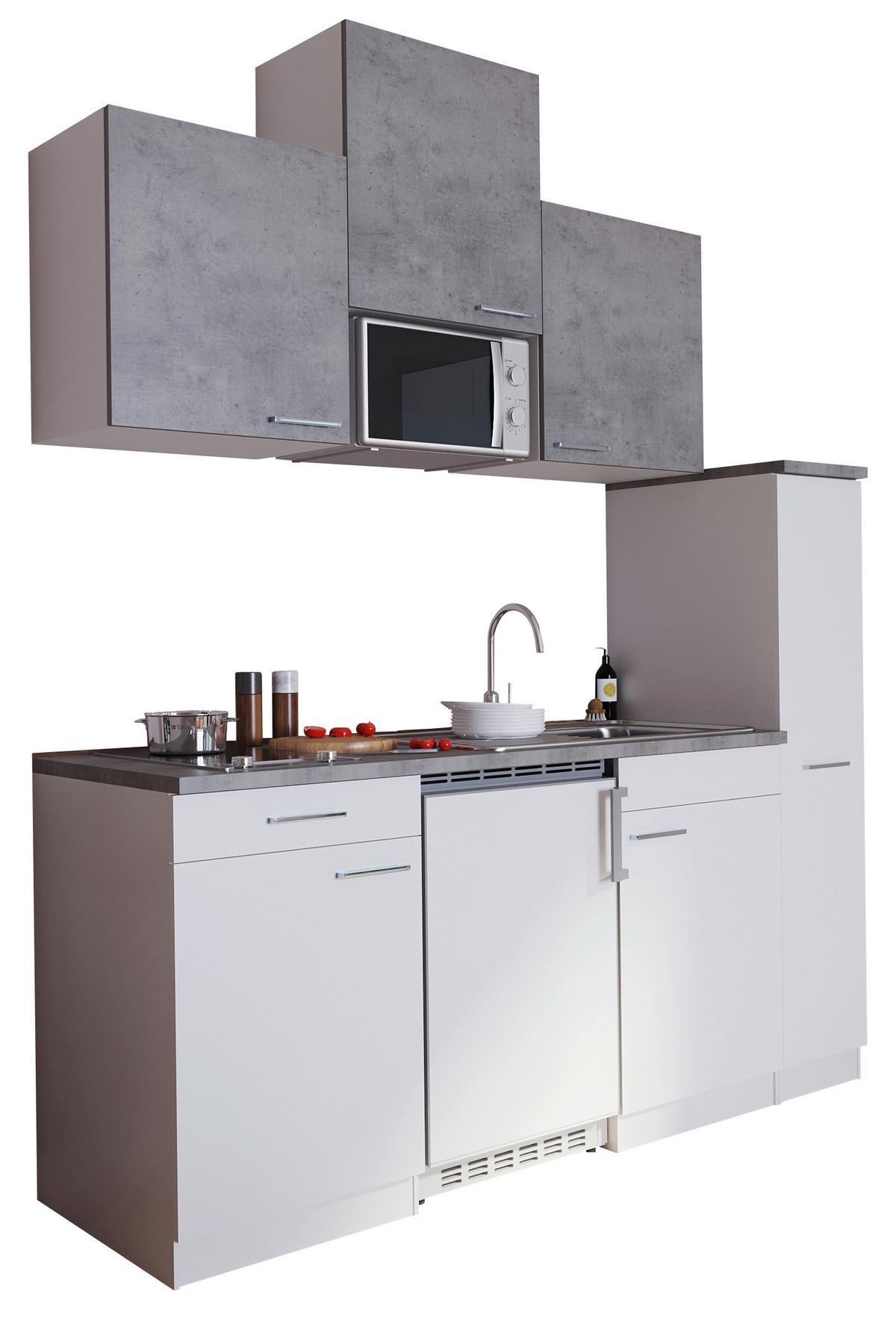 Küchenzeile Economy M. Geräten 180 Cm Weiß/beton Dekor Modern - Hellgrau/Weiß, MODERN, Holzwerkstoff (180cm) - Respekta