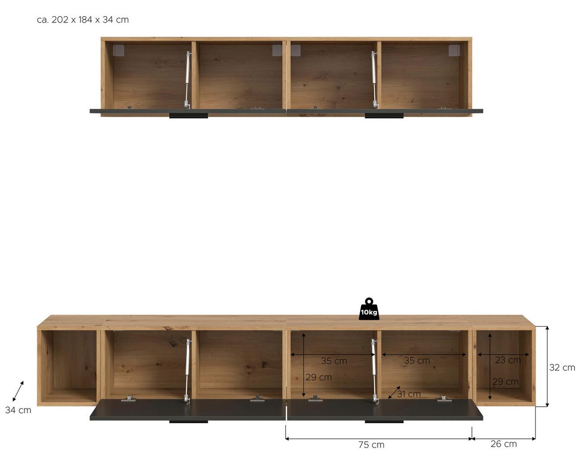 Wohnwand, The One 8, B: 150 Cm Grau/artisan Eiche Dekor - Schwarz/Eiche Artisan, Trend, Holzwerkstoff (150/92/34cm)