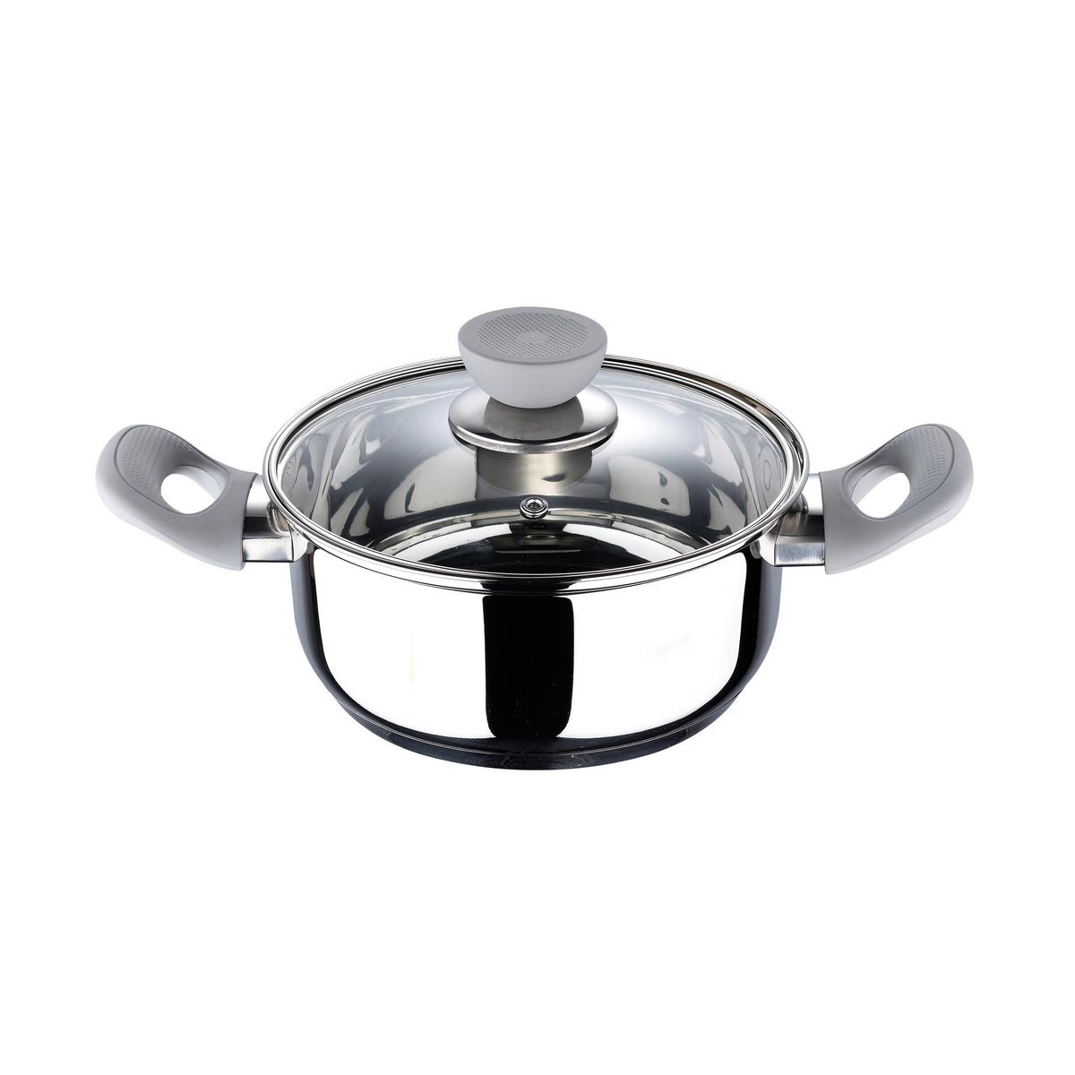 Kochtopfset Edelstahl 5-Teilig - Edelstahlfarben/Transparent, Trend, Glas/Kunststoff