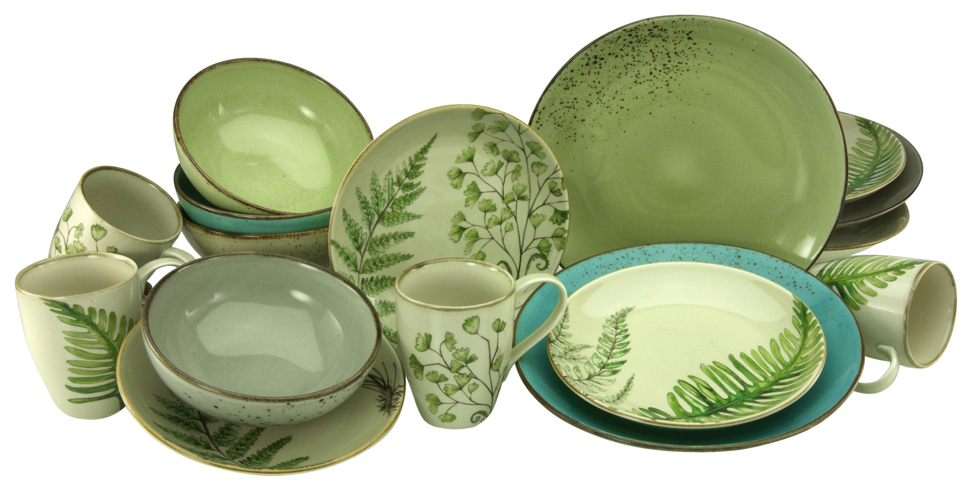 Kombiservice Keramik 4 Personen Geschirr Set - Sandfarben/Petrol, KONVENTIONELL, Keramik - Creatable