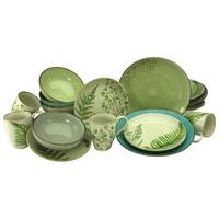 Kombiservice Keramik 4 Personen Geschirr Set - Sandfarben/Petrol, KONVENTIONELL, Keramik - Creatable