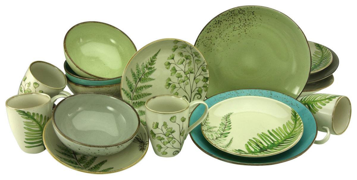 Kombiservice Keramik 4 Personen Geschirr Set - Sandfarben/Petrol, KONVENTIONELL, Keramik - Creatable