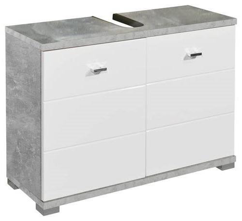 Waschbeckenunterschrank Pool B: 80 cm Weiß/Grau Stehend - Weiß Hochglanz/Weiß, KONVENTIONELL, Holzwerkstoff (80/57/31cm) - Livetastic