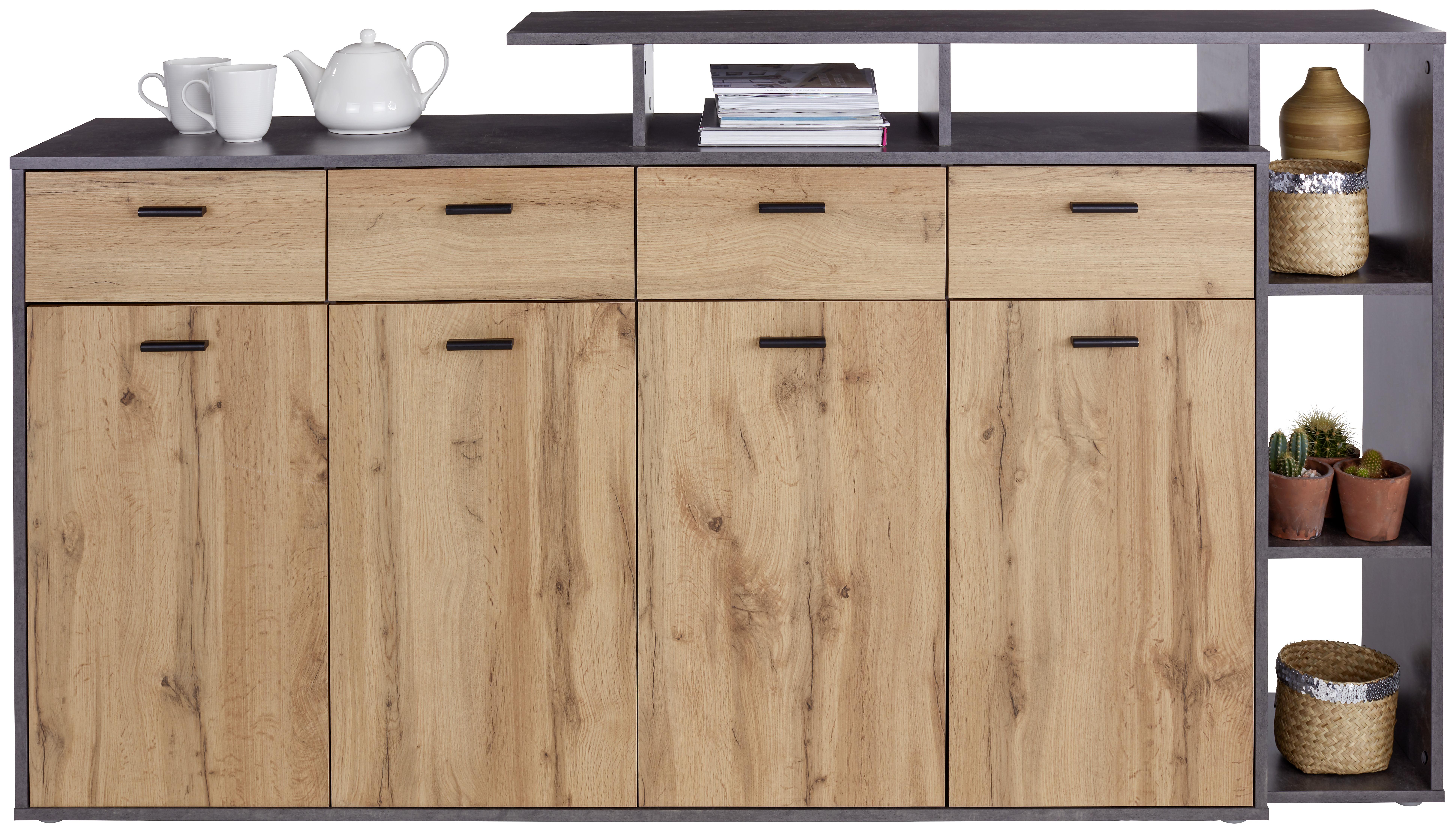 Komoda Tom 4 - čierna/sivá, Moderný, drevo/plast (190/105/40cm)