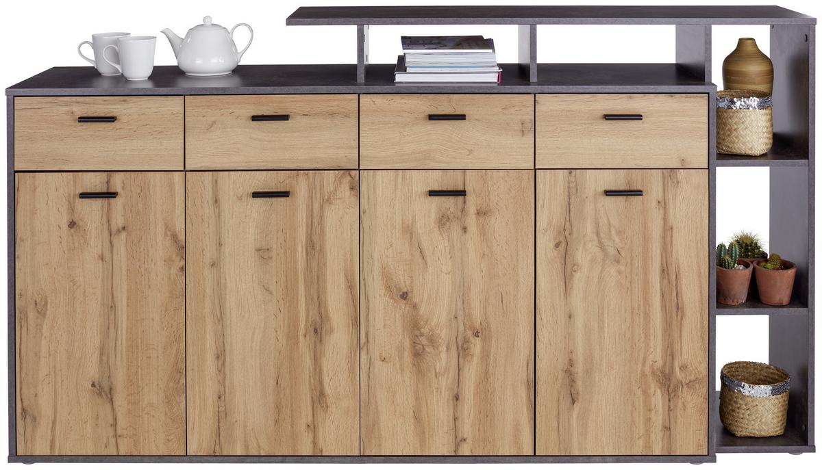 Komód Tom 190/105 Cm - tölgyfa/szürke, Modern, fa (190/105/40cm)