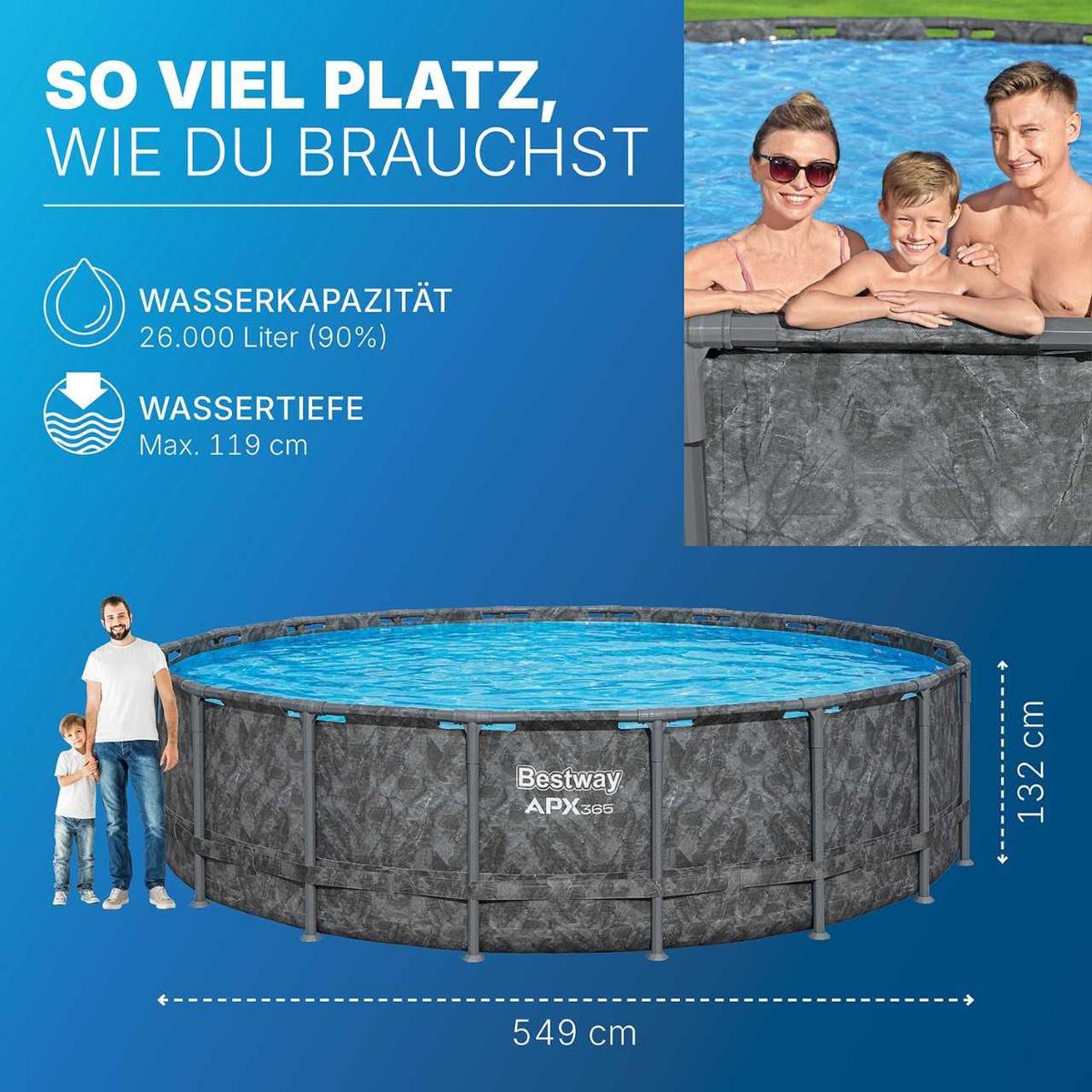 Pool Leonie - Blau/Dunkelgrau, KONVENTIONELL, Kunststoff/Metall (549/132cm) - Bestway