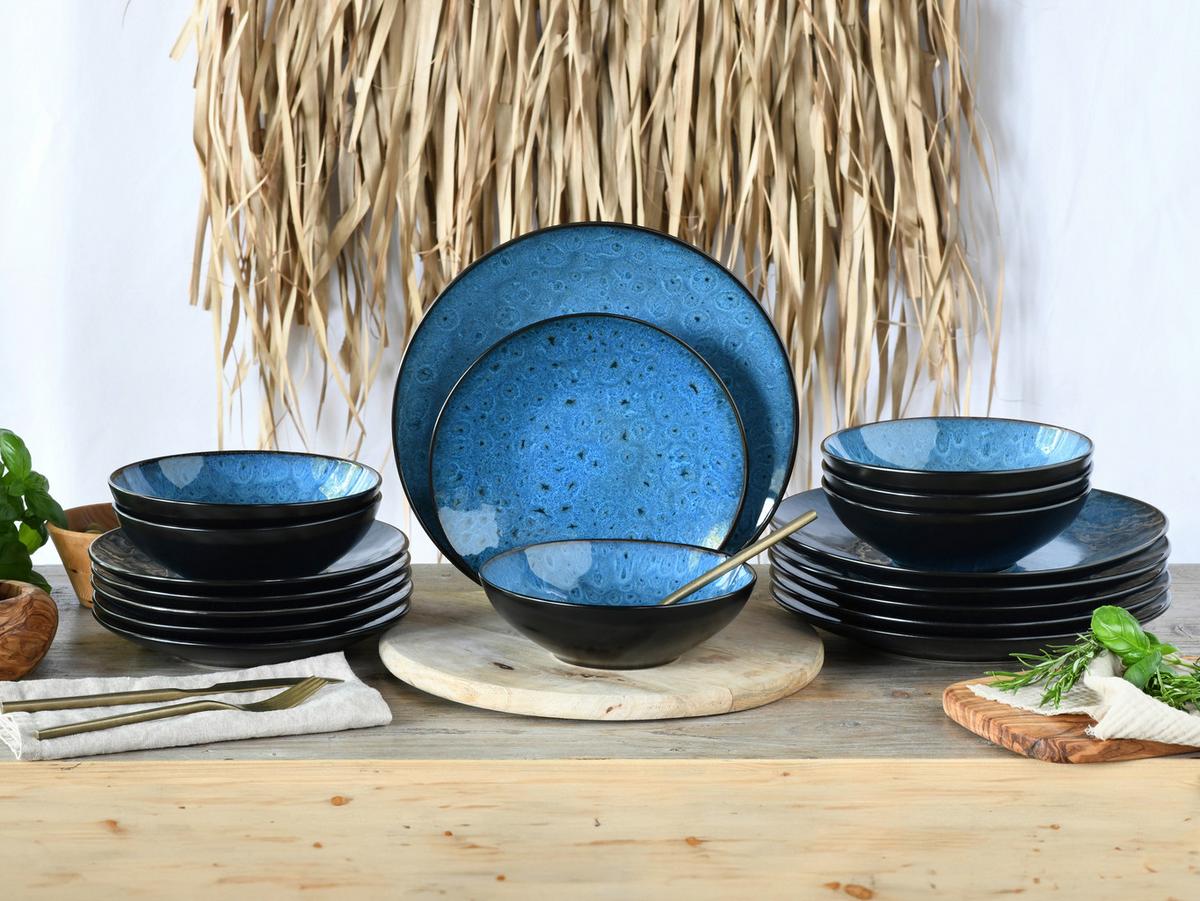 Tafelservice Capri Blau, Schwarz 18--Teilig - Blau/Schwarz, Basics, Keramik - Creatable