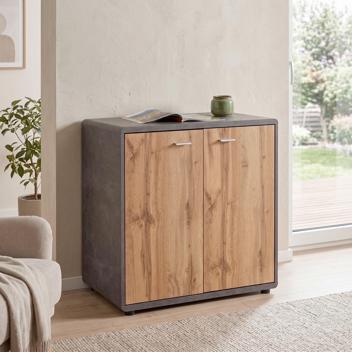 Kommode B: 89,2 cm Fontana New Beton Optik/Wotan Eiche Dekor - Eichefarben/Dunkelgrau, MODERN, Holzwerkstoff (89,2/87,2/40cm)