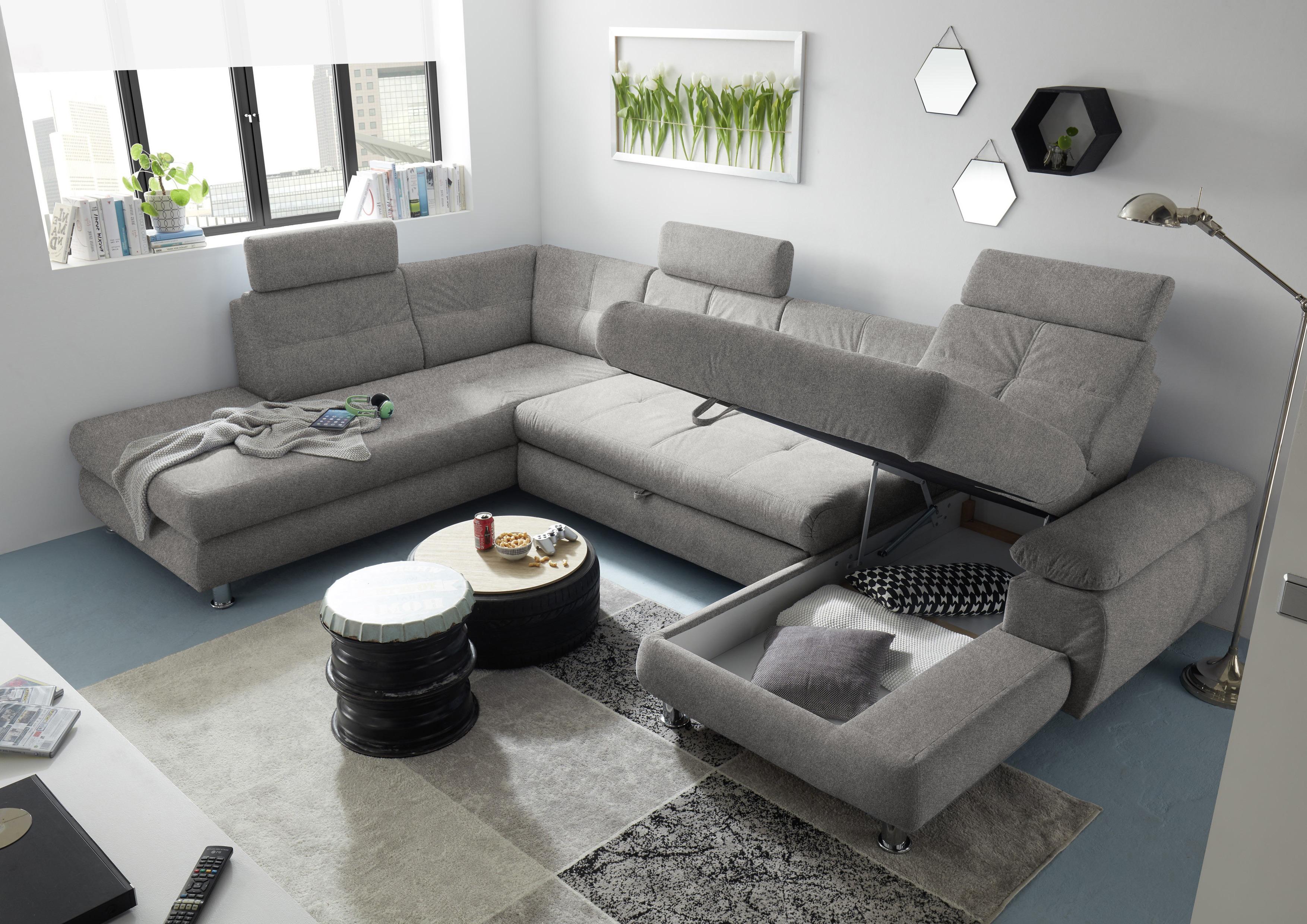 Rozkládací Sedací Souprava Do U Alba, Světle Šedá - barvy stříbra, Moderní, textil/plast (233/349/177cm) - MID.YOU
