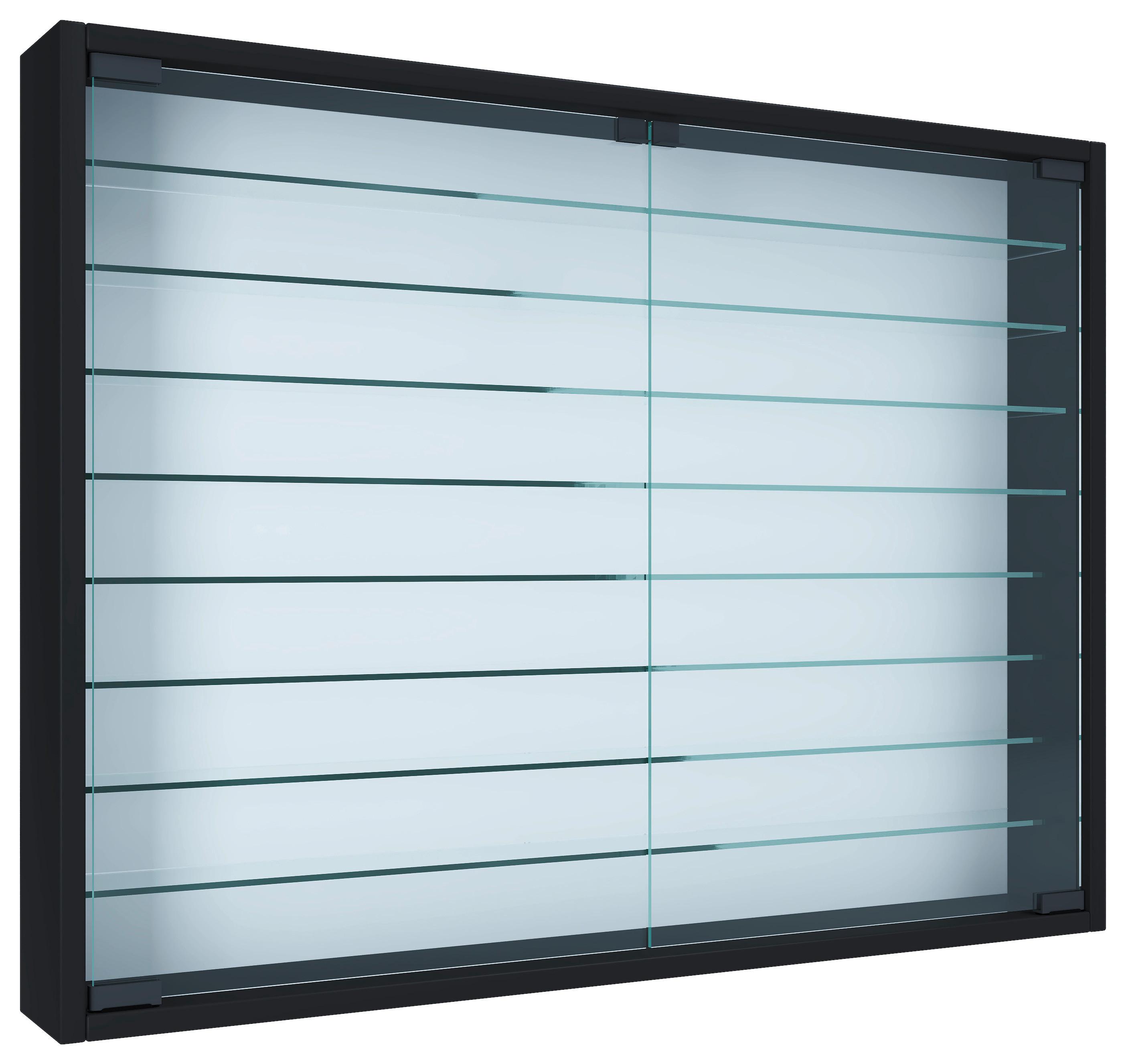 Hängevitrine Mandosa XXL B: 80 cm Schwarz mit Glastüren