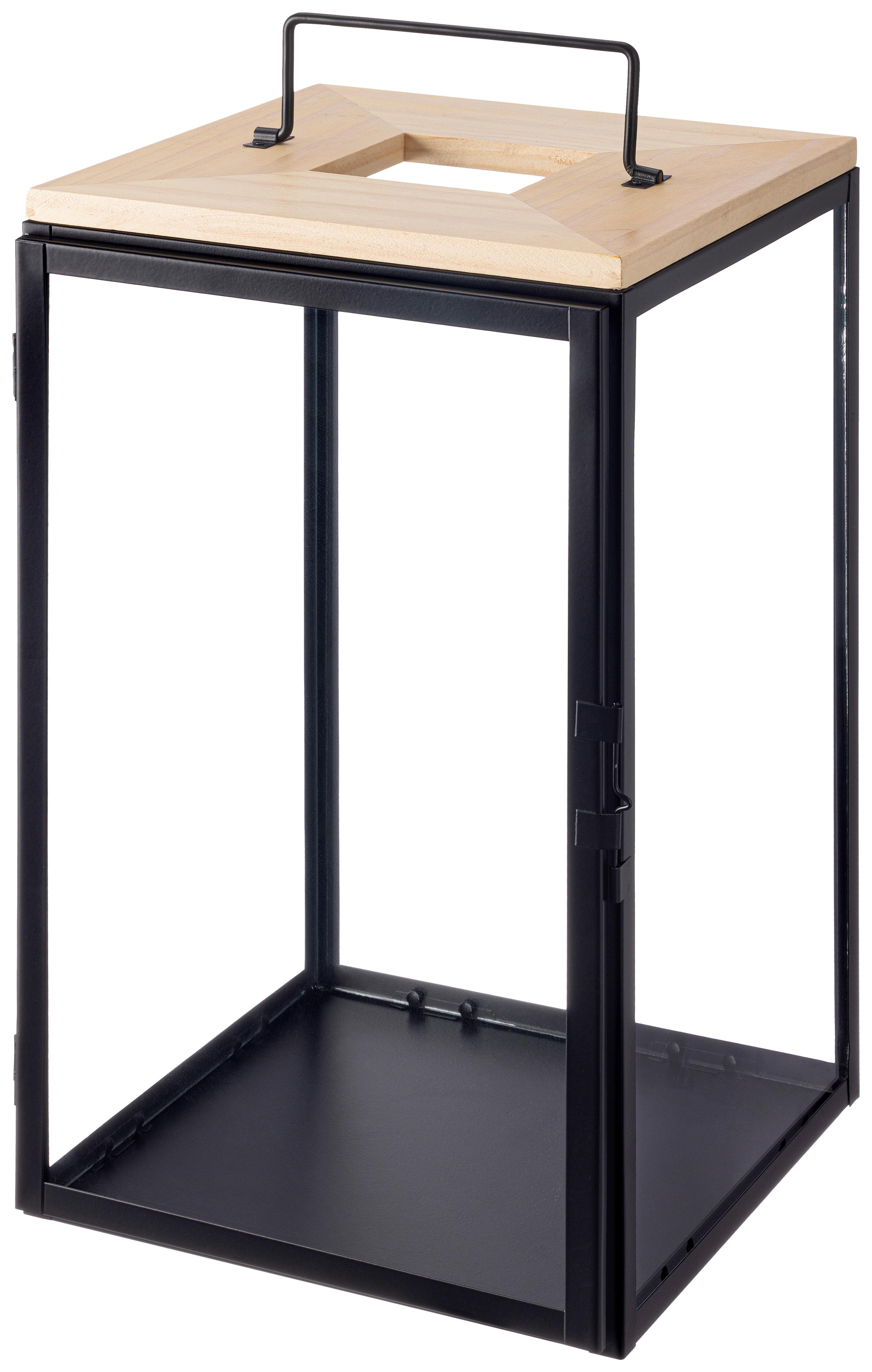 LATERNE Denis H: 41 cm - Schwarz/Naturfarben, KONVENTIONELL, Glas/Holz (24/25/41cm) - Luca Bessoni