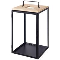 LATERNE Denis H: 41 cm - Schwarz/Naturfarben, KONVENTIONELL, Glas/Holz (24/25/41cm) - Luca Bessoni