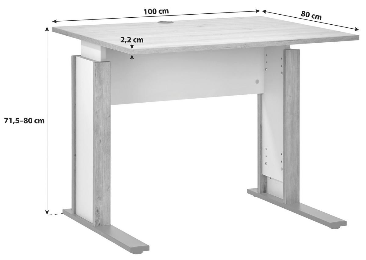 Schreibtisch mit Kabeldurchlass B:100cm H:71,5-80cm Kontor K9 - Schwarz/Grau, MODERN, Holzwerkstoff/Metall (100/71,5-80/80cm)