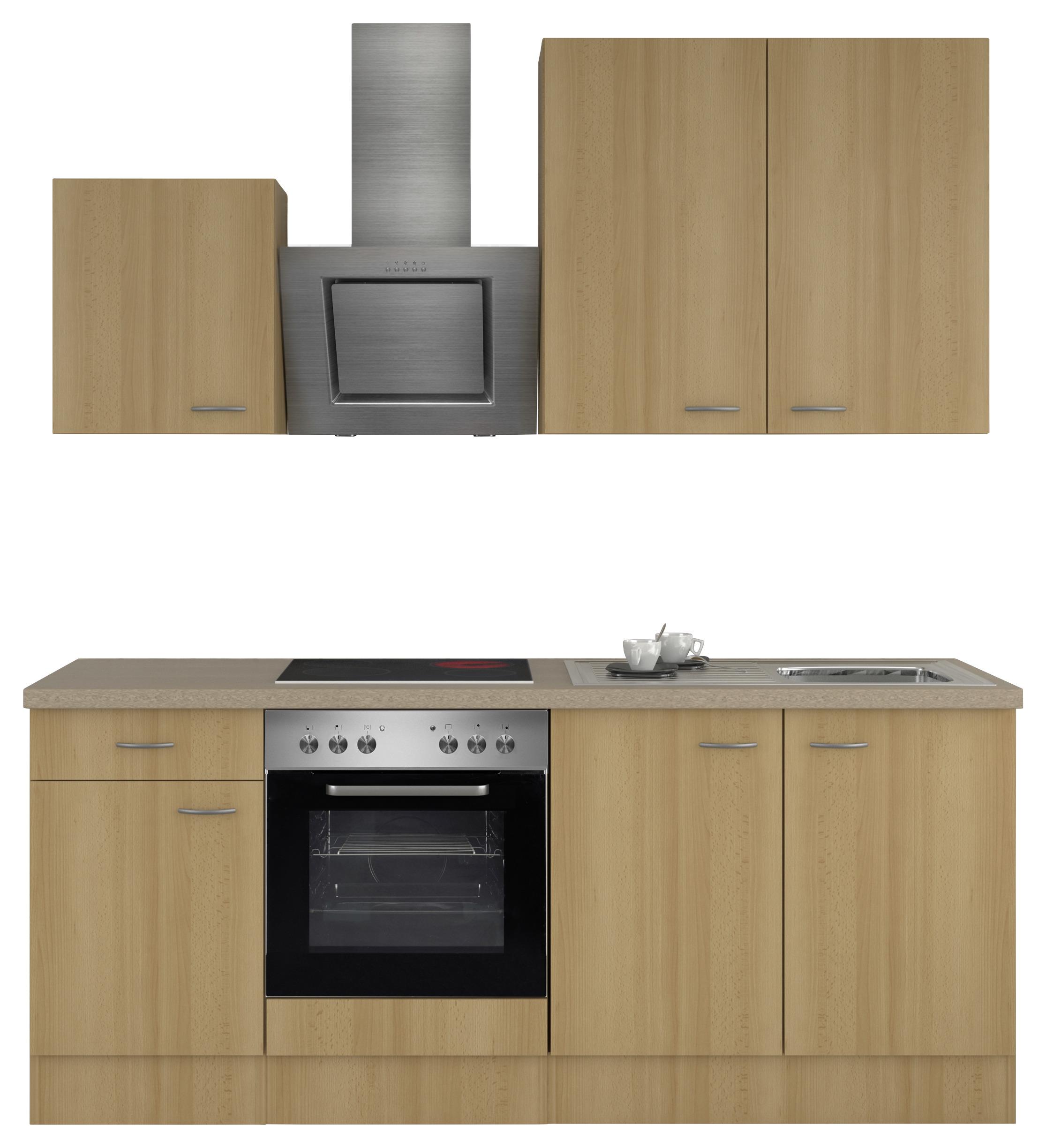 Küchenzeile Nano mit Geräten 210 cm Creme/Buche Dekor - Beige/Buchefarben, MODERN, Holzwerkstoff (210cm) - FlexWell