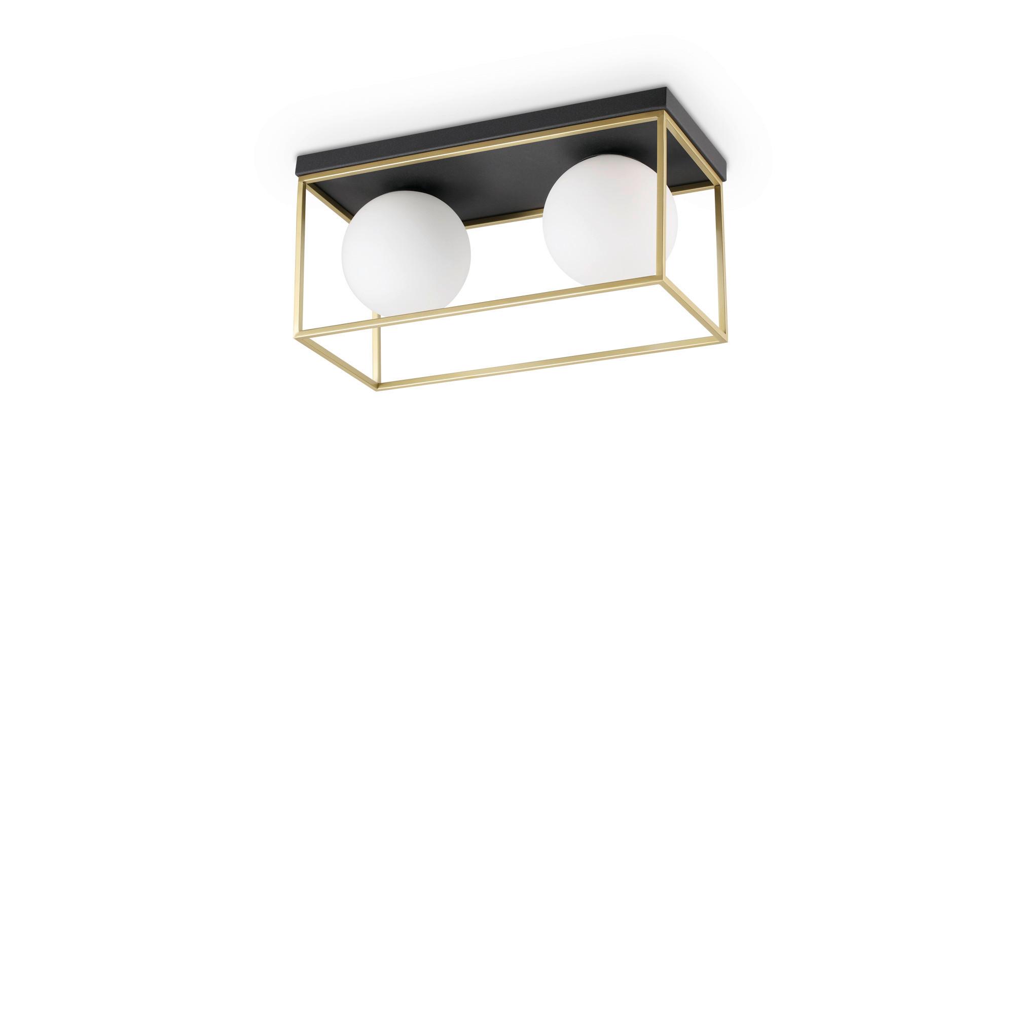 Deckenleuchte Lingotto L: 45,5 cm 2-flamming rechteckig - Messingfarben, Design, Glas/Metall (45,5/21,5/18,5cm) - Ideal Lux