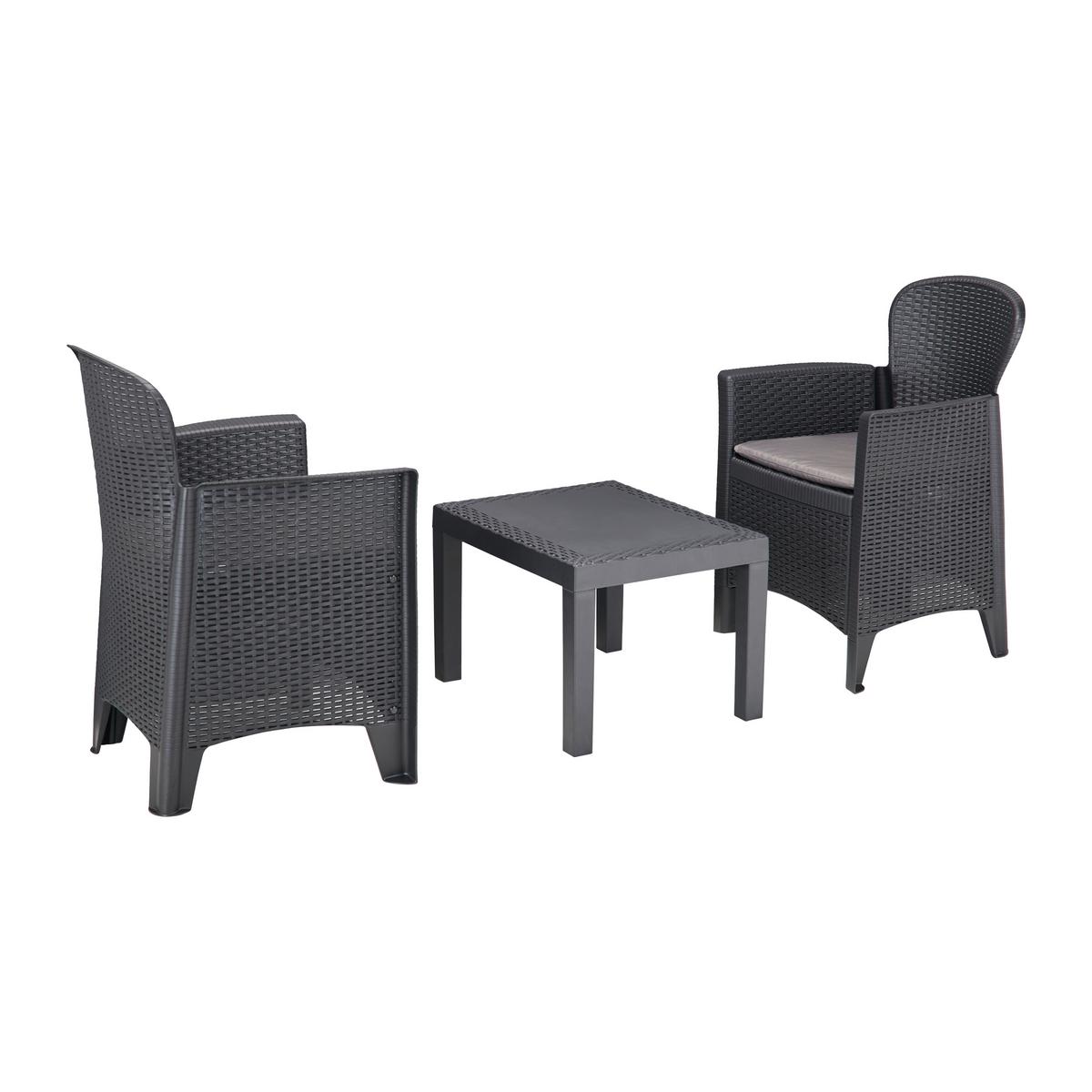 Balkonmöbel Set Akita Kunststoff mit Kissen - Anthrazit/Grau, MODERN, Kunststoff/Textil - Ondega