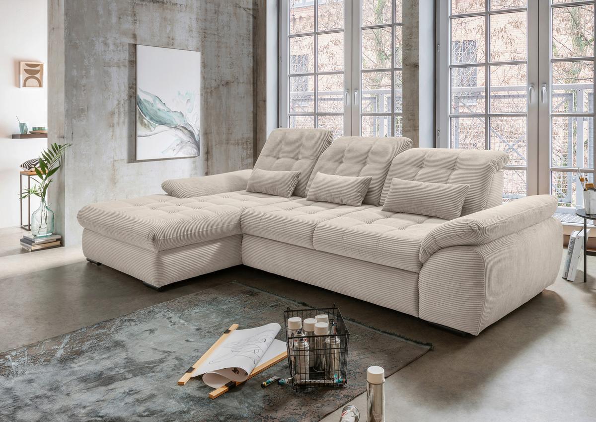 Ecksofa Mit Bettkasten Rigatti Beige S: 184x314 Cm - Beige/Schwarz, MODERN, Textil (184/314cm) - Livetastic