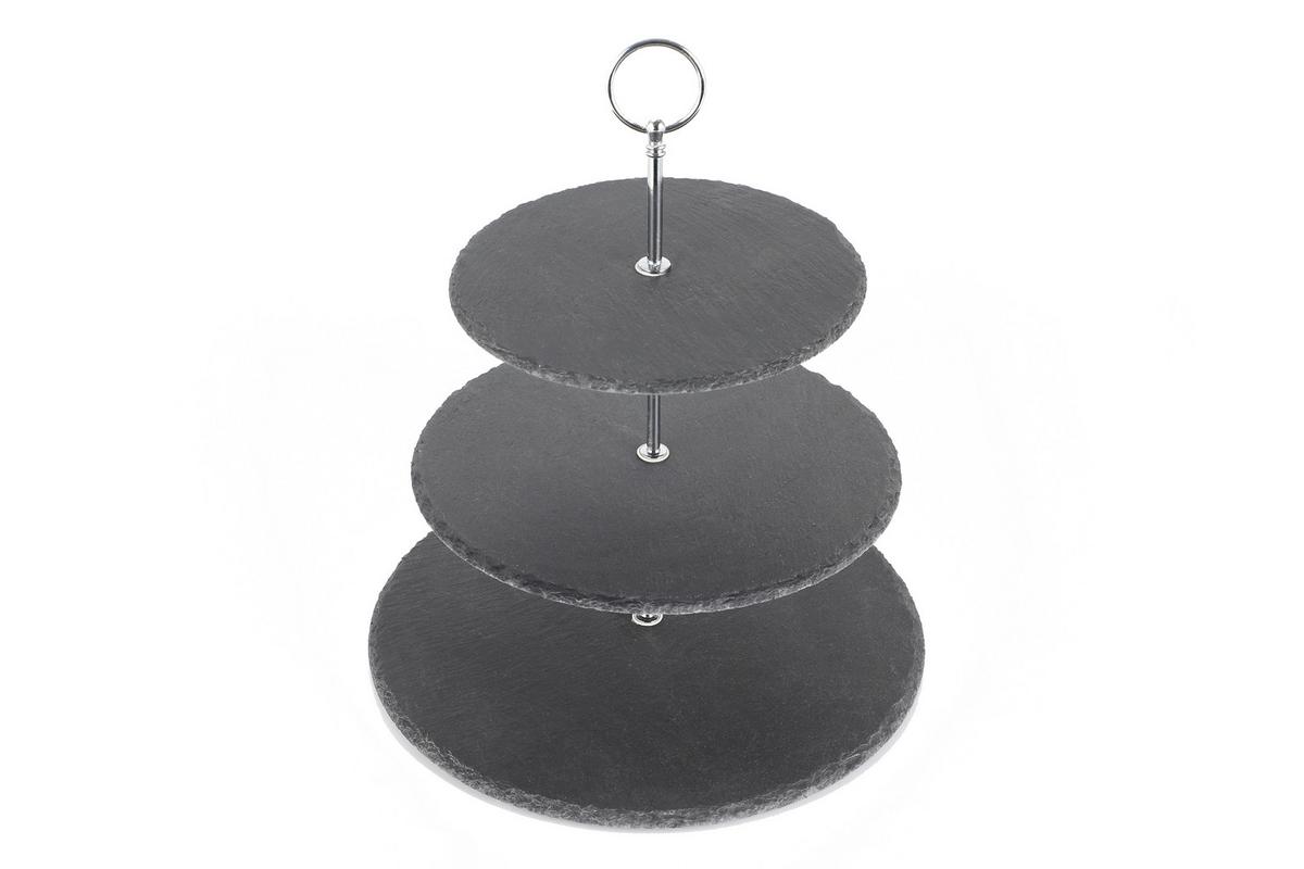 Etagere Rund Metall/naturstein D: 30/25/20 Cm 3-Stöckig - Silberfarben, Basics, Stein/Metall (30/25/20/35cm) - Echtwerk