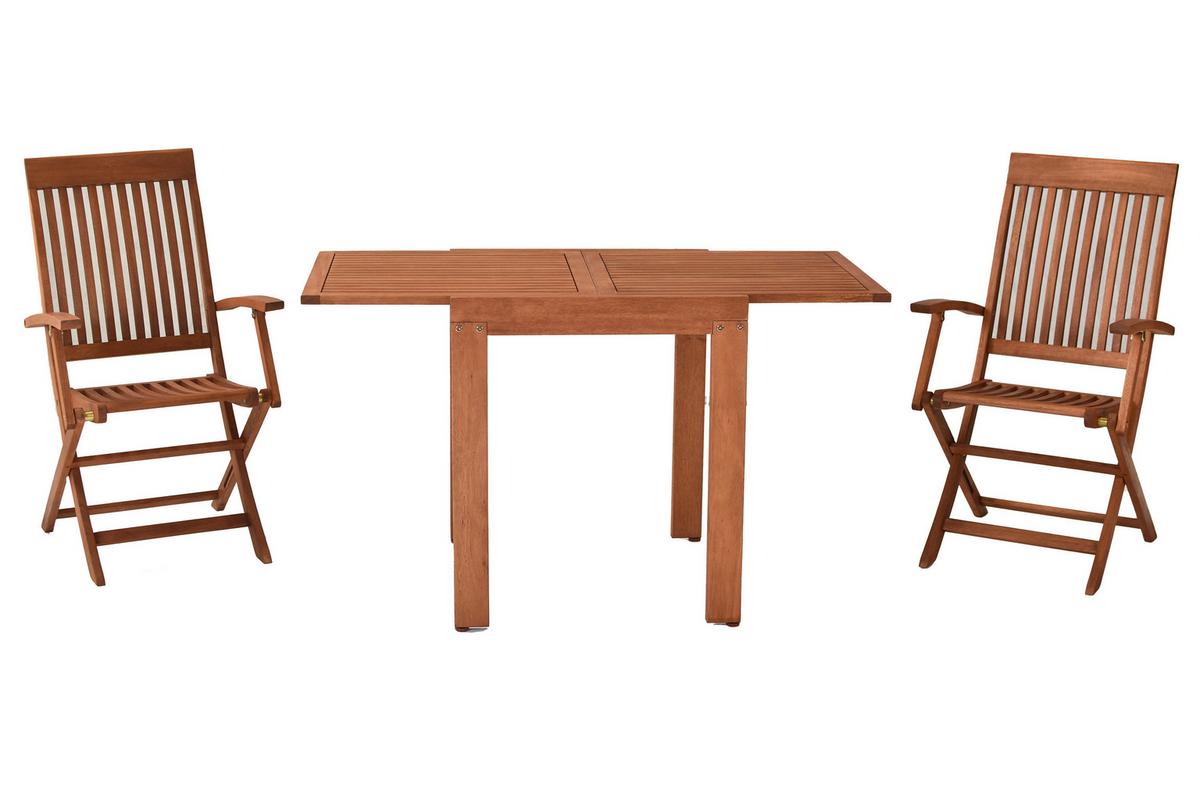 Gartentischgruppe Comodoro 3 -Teilig. Naturfarben - Eukalyptusholzfarben, KONVENTIONELL, Holz - Gardenson