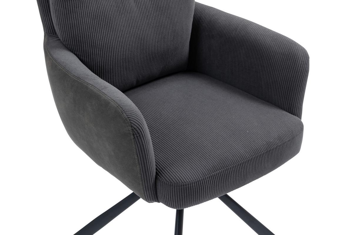 Armlehnstuhl Emely Anthrazit Sitzfl. 180° drehbar, B: 60cm - Anthrazit/Schwarz, KONVENTIONELL, Textil/Metall (60/95/67cm) - MID.YOU