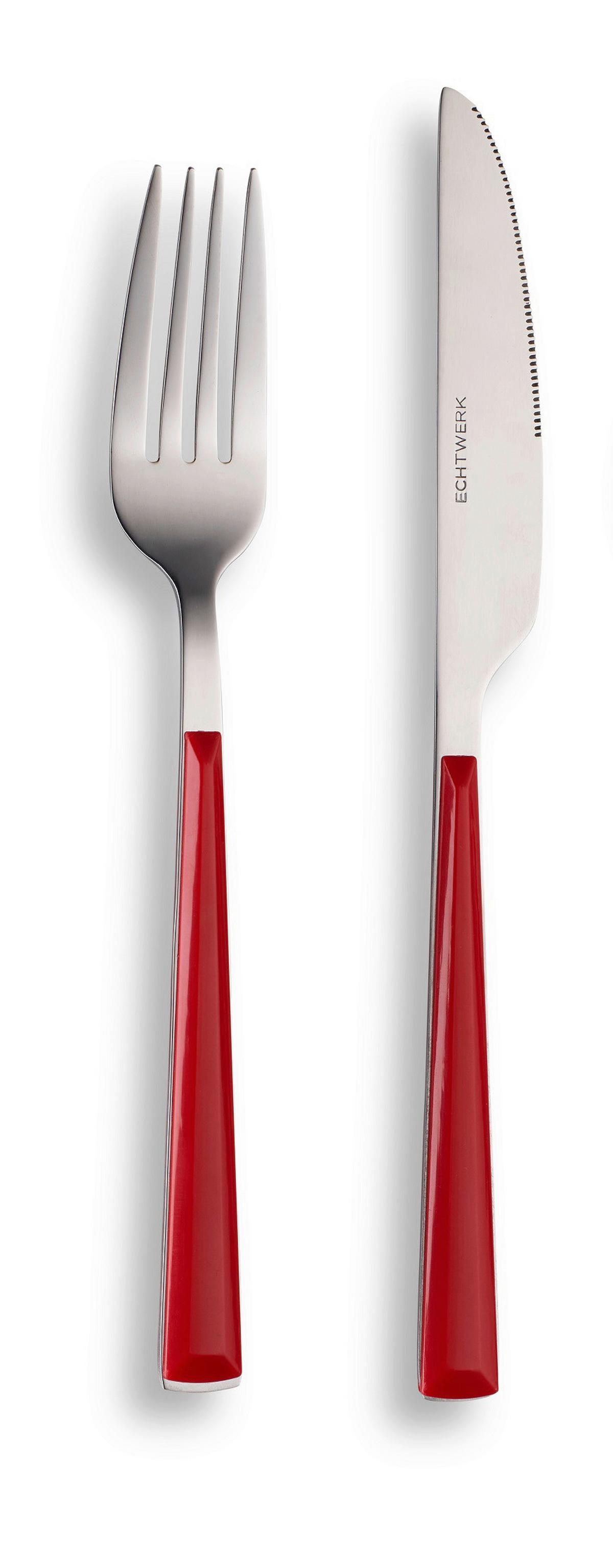 Besteckset 16-Teilig für 3 Personen - Rot/Silberfarben, Basics, Metall - Echtwerk