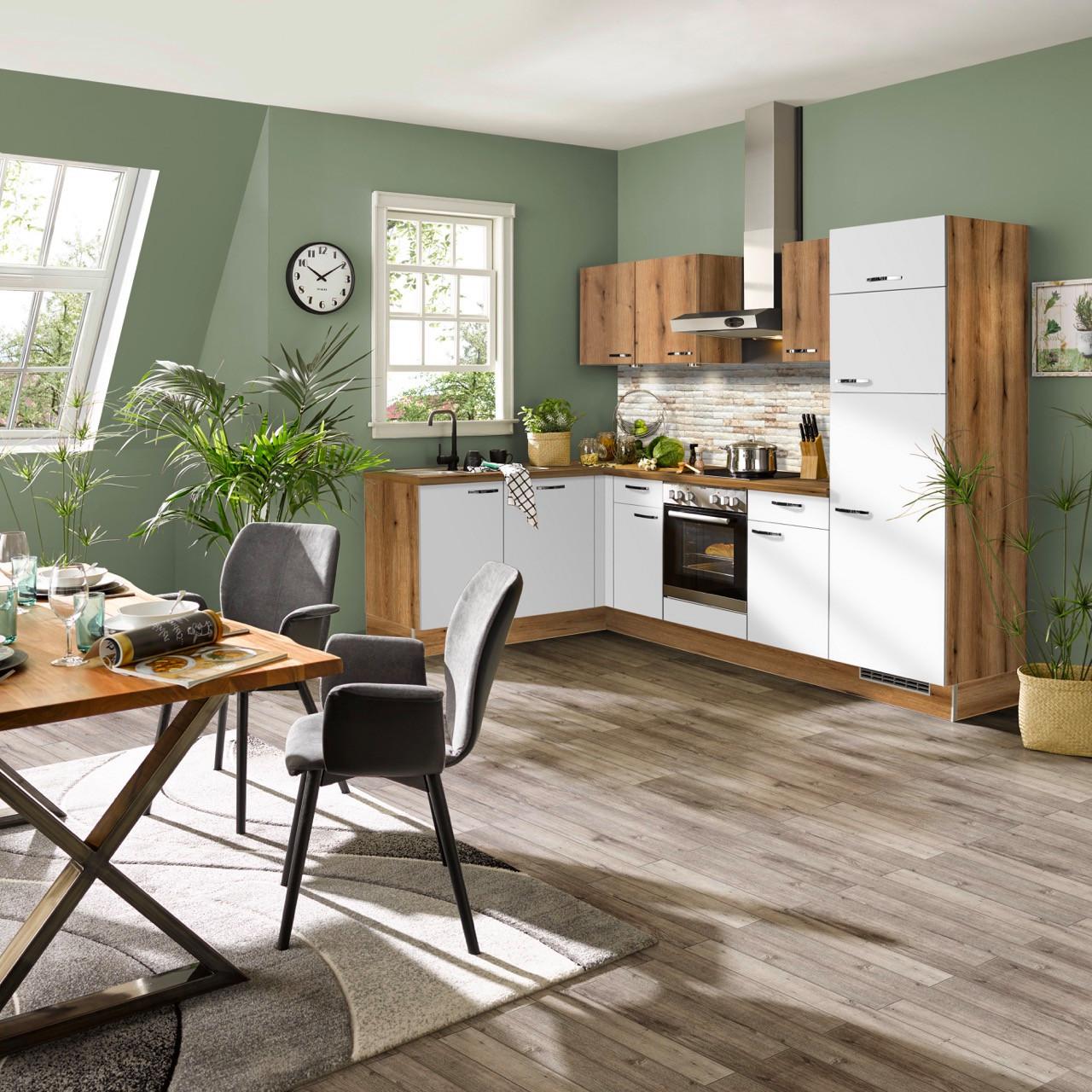 Eckküche Pn100/80 Mit Geräte 175x275 Cm In Evoke Eiche/weiß - Eichefarben/Weiß, Trend, Holzwerkstoff (175/275cm) - Pino