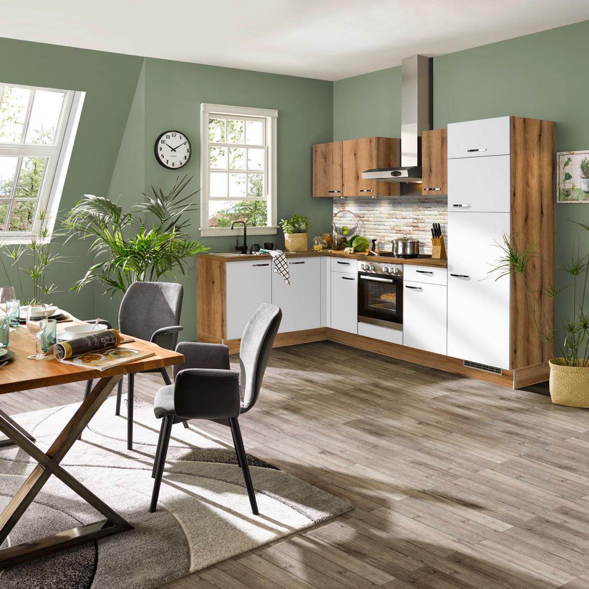 Eckküche Pn100/80 mit Geräte 175x275 cm In Evoke Eiche/Weiß - Eichefarben/Weiß, Trend, Holzwerkstoff (175/275cm) - Pino