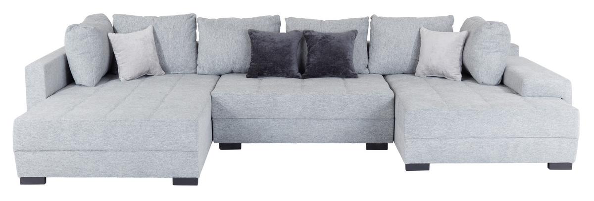Wohnlandschaft Lugano - Hellgrau/Schwarz, MODERN, Holz/Textil (359/216cm)