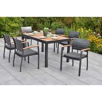 Gartentischgruppe 7tlg. inkl. Sitzkissen - Graphitfarben/Naturfarben, KONVENTIONELL, Kunststoff/Textil - Gardenson