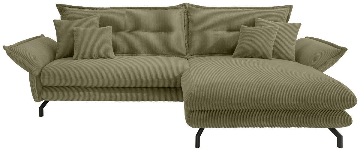 Ecksofa Lava Olivgrün S: 255x180cm - Schwarz/Olivgrün, MODERN, Textil (255/180cm) - Livetastic