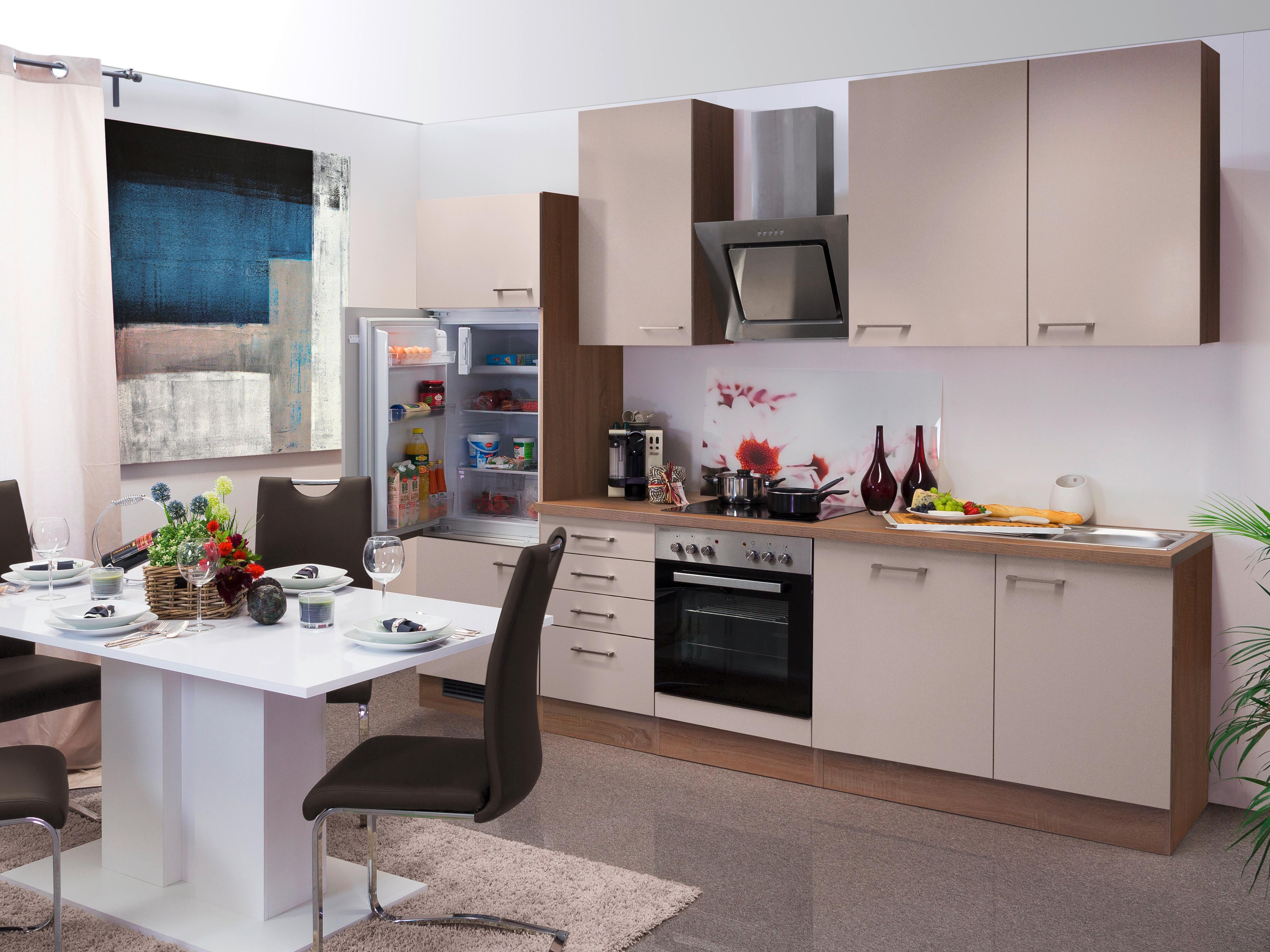 Küchenzeile Nepal mit Geräten 280 cm Kaschmir/Eiche Dekor - Kaschmir/Sonoma Eiche, MODERN, Holzwerkstoff (280cm) - FlexWell