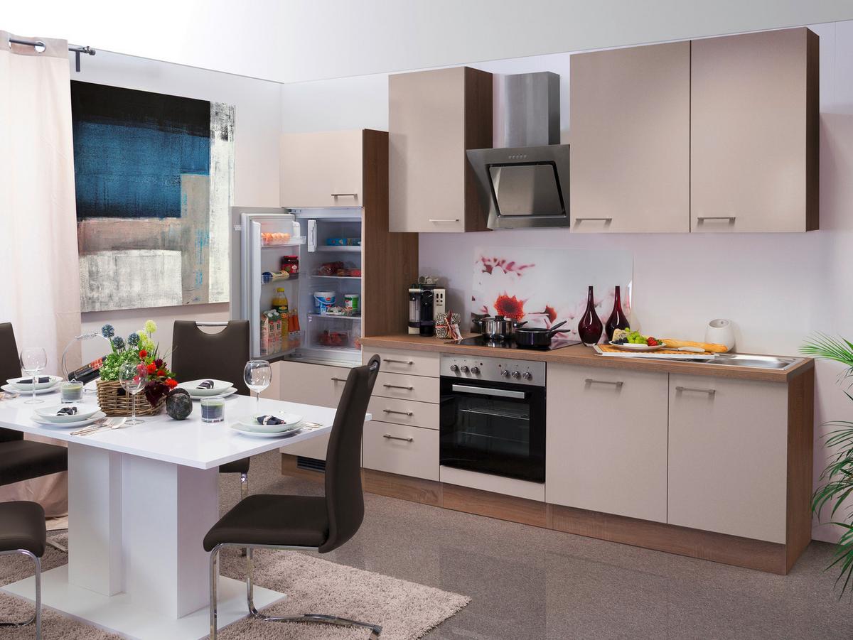 Küchenzeile Nepal mit Geräten 280 cm Kaschmir/Eiche Dekor - Kaschmir/Sonoma Eiche, MODERN, Holzwerkstoff (280cm) - FlexWell