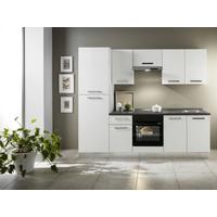 Küchenzeile Belluna mit Geräten 250 cm Weiß/Steingrau Dekor - Dunkelgrau/Alufarben, Basics, Holzwerkstoff/Kunststoff (250cm) - MID.YOU