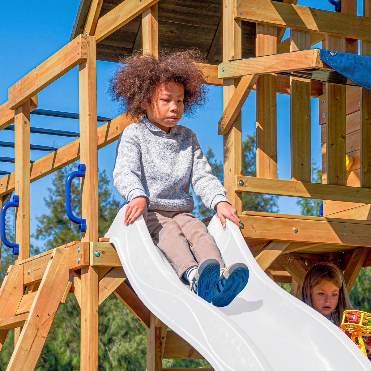 Spielturm mit Rutsche Weiss - Anthrazit/Braun, Basics, Holz/Kunststoff (482/500/338cm) - Ambia Garden