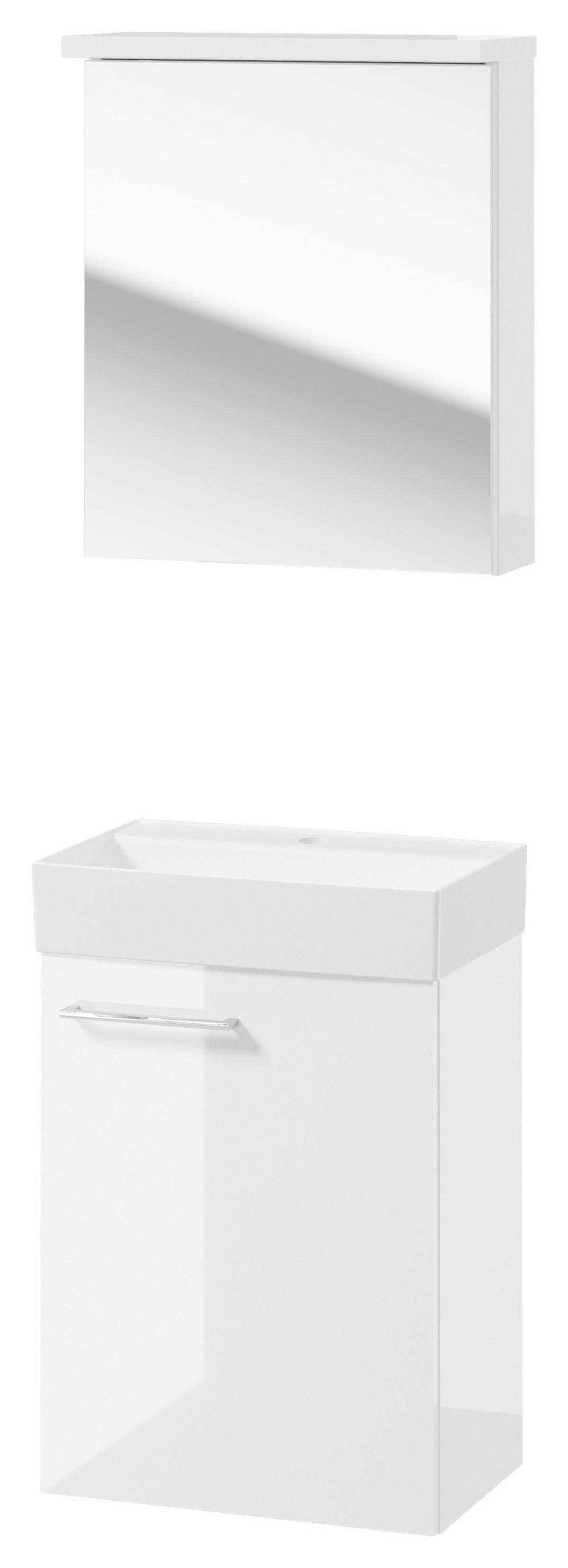 Gästebad Milo Weiß Hochglanz B: 50cm - Weiß Hochglanz/Weiß, Basics, Glas/Keramik (50cm) - MID.YOU