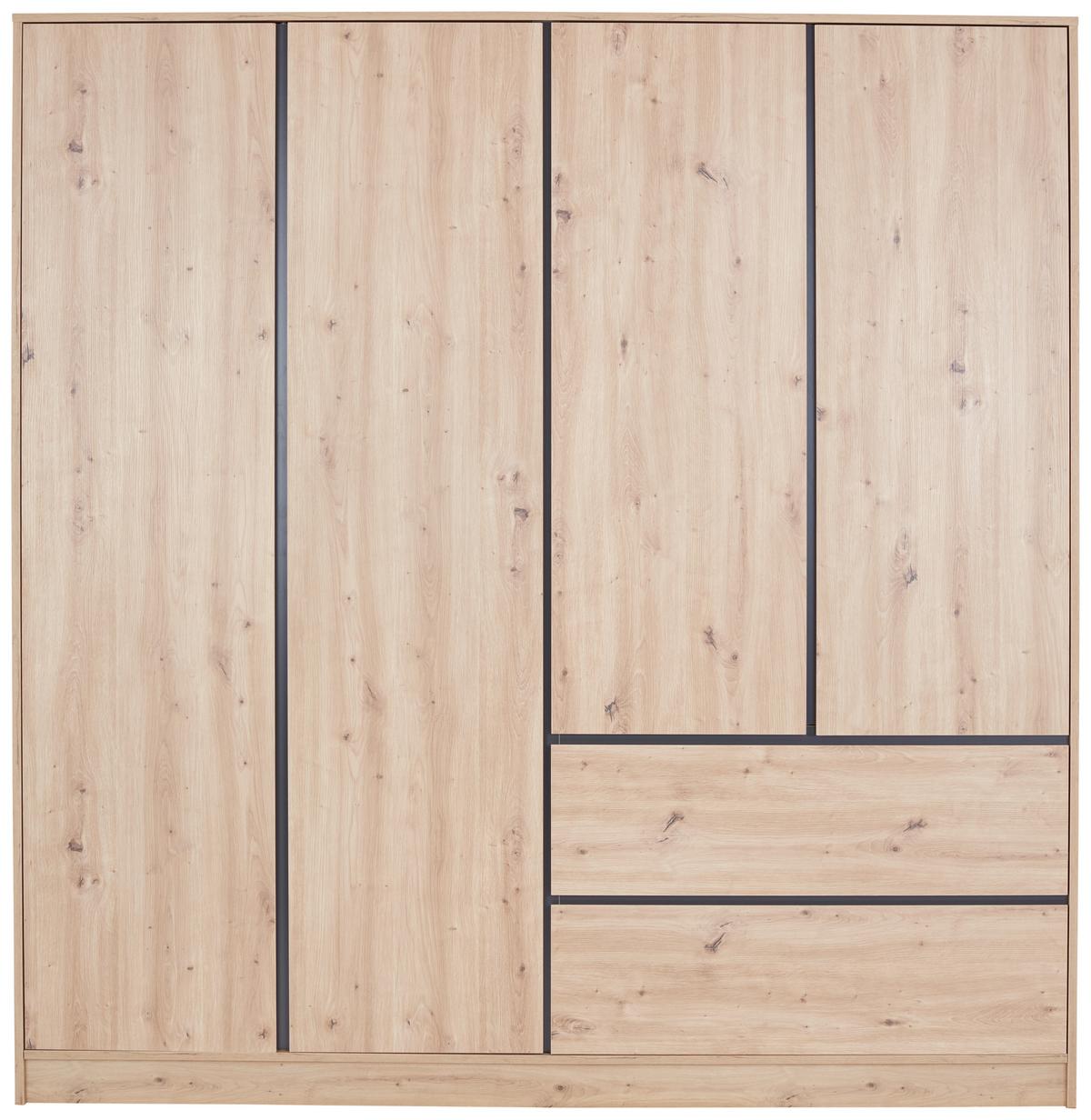 Kleiderschrank Basit - Eiche Artisan, KONVENTIONELL, Holzwerkstoff (195/205,5/56,6cm)