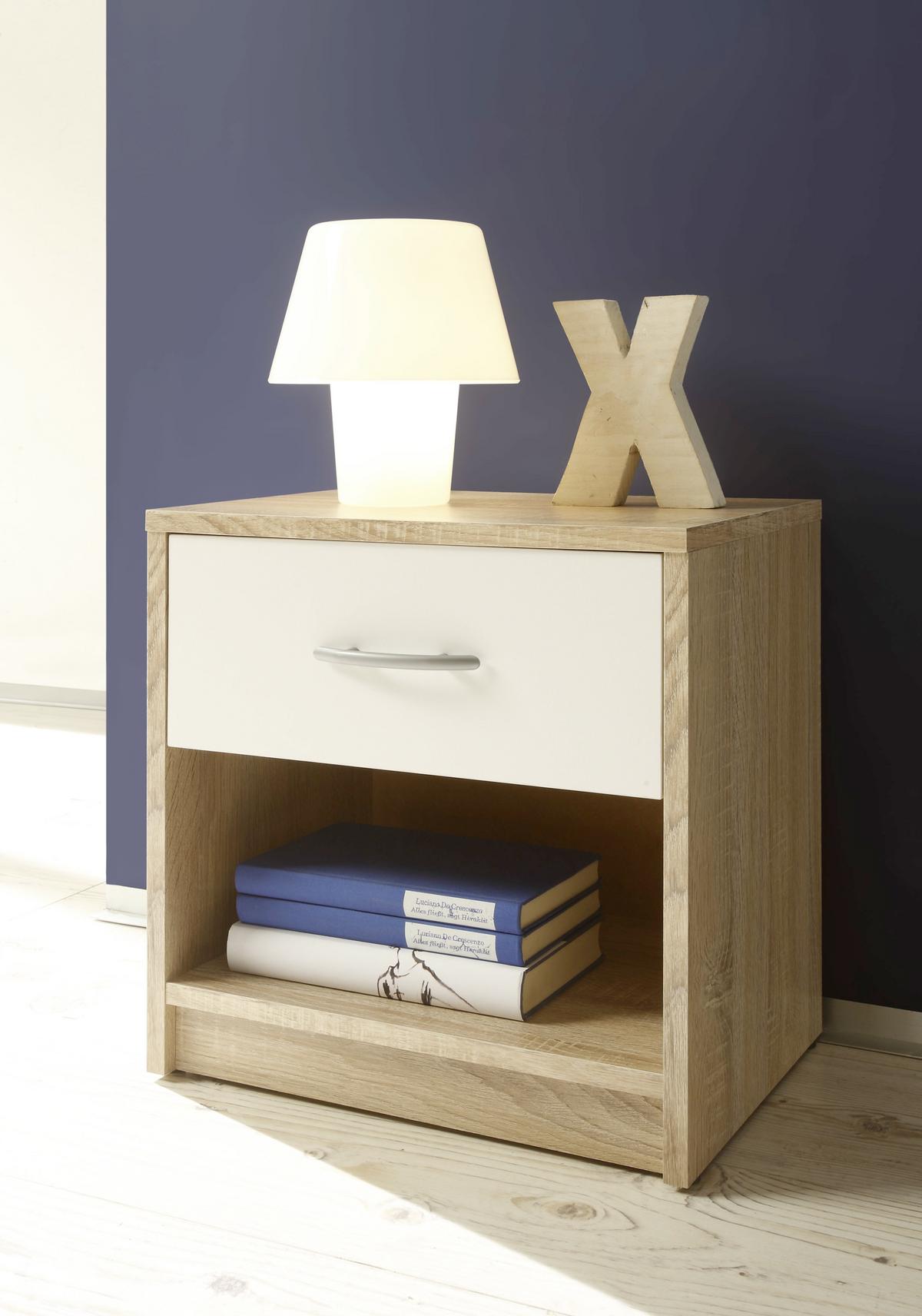 Éjjeliszekrény Pepe *TOP ÁR* - Sonoma tölgy/fehér, faalapú anyag (39/41/28cm) - Best Price