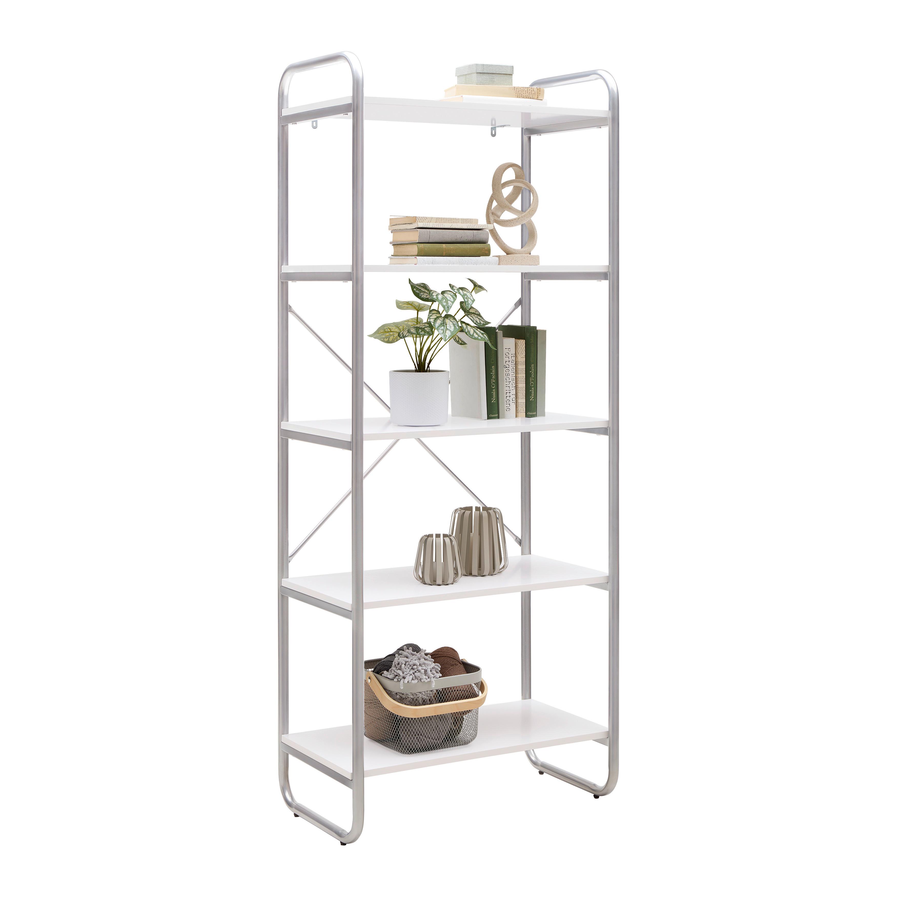 REGÁL ELVA -EXKLUSIV- - bílá/barvy stříbra, Moderní, kov/kompozitní dřevo (70/173/40cm) - Mömax