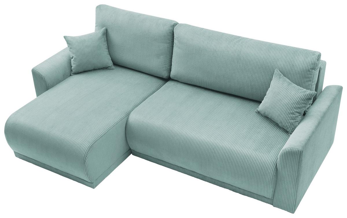 Rohová sedačka KIM L146, oboustr., mátově zel. manšestr - mátově zelená, Moderní, dřevo (233/146cm)