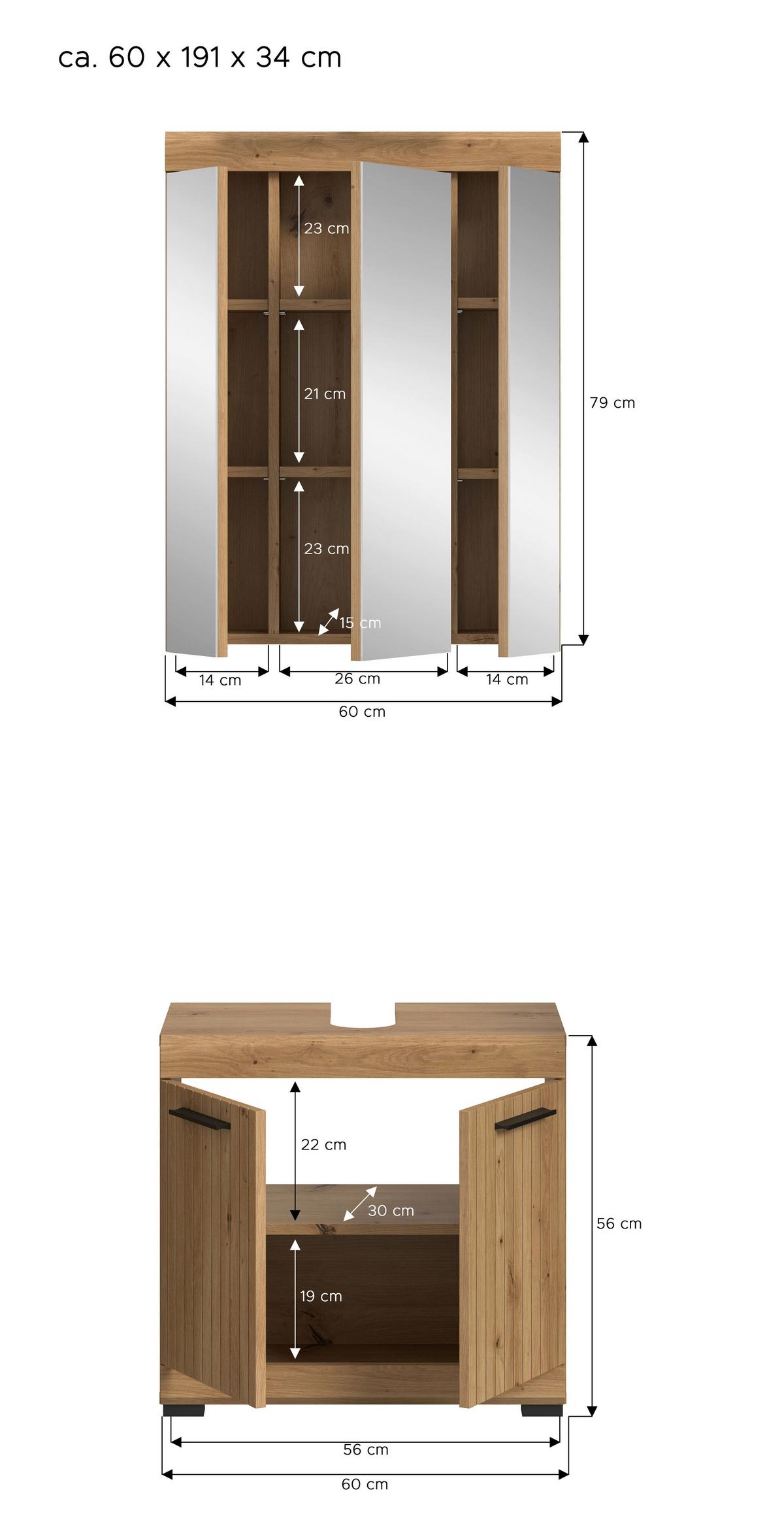 Badezimmer Scout Eiche Artisan Dekor B: 60cm - Schwarz/Eiche Artisan, Trend, Glas/Holzwerkstoff (60cm) - MID.YOU