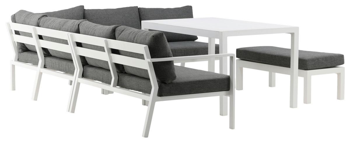 Loungegarnitur 5-tlg Ramos Aus Metall/textil Mit Kissen - Weiß/Grau, KONVENTIONELL, Textil/Metall - Gardenson