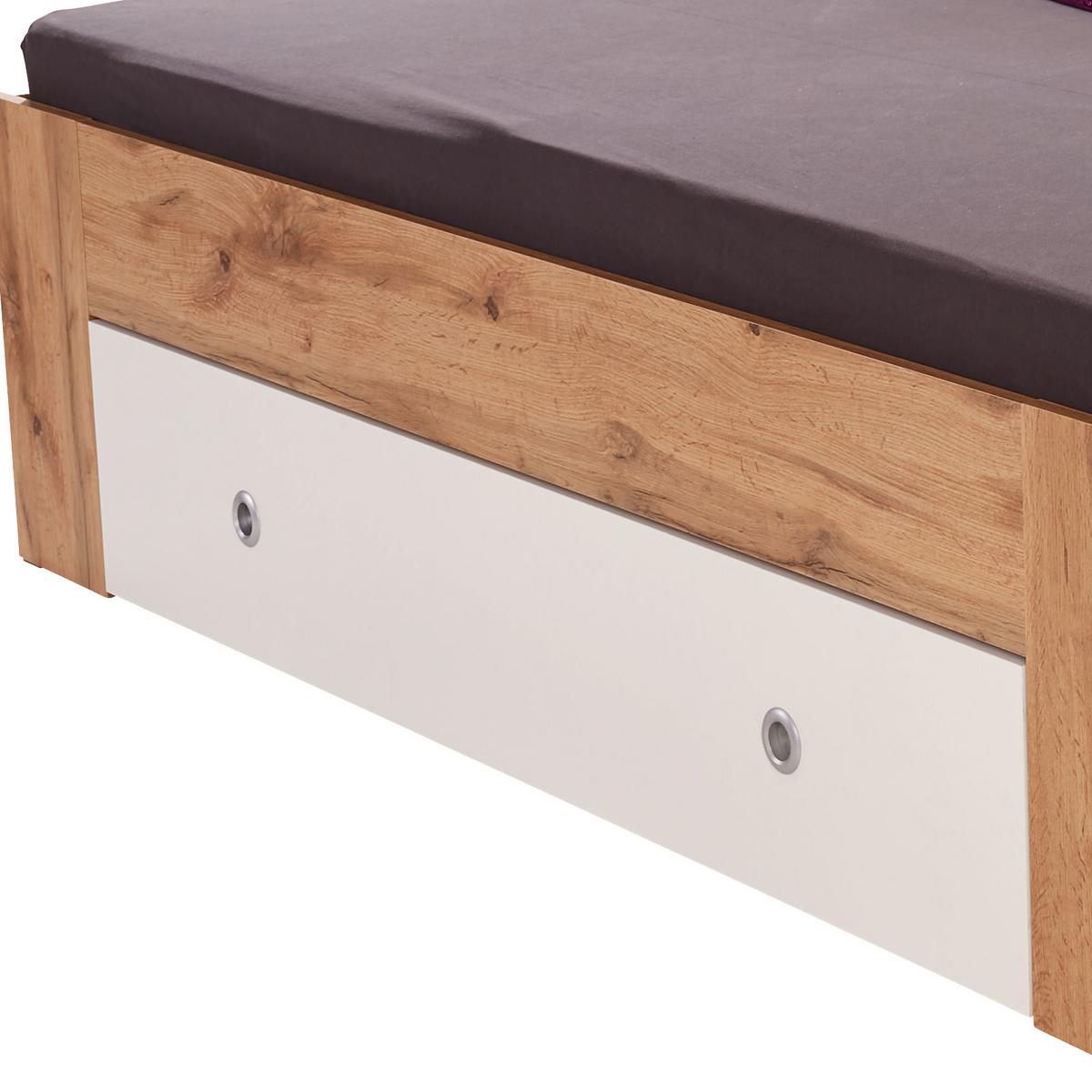 Postel s úložným prostorem Azurro, 180x200 cm - bílá/dub wotan, Moderní, kompozitní dřevo (180/200cm)