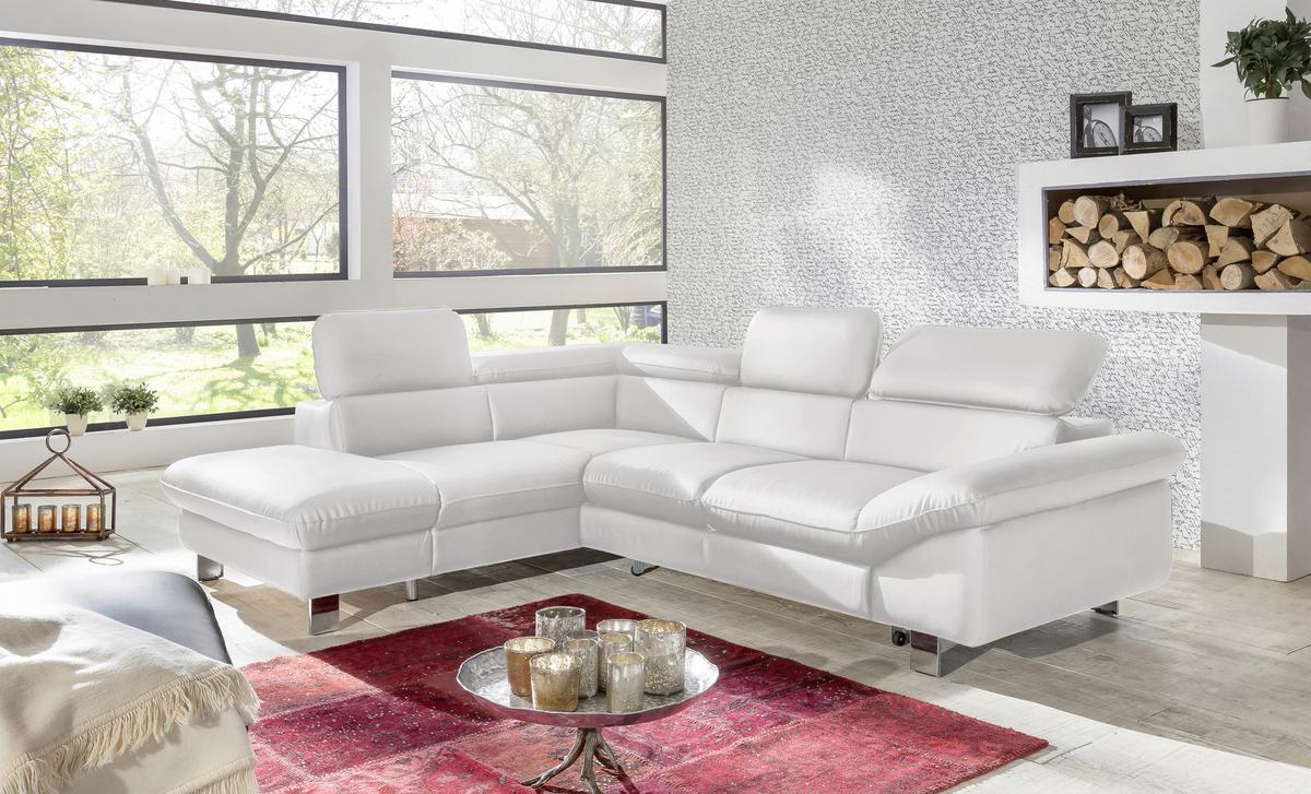 Ecksofa mit Schlaffunktion Driver Weiß Lederlook - Chromfarben/Weiß, MODERN, Textil (214/266cm) - MID.YOU