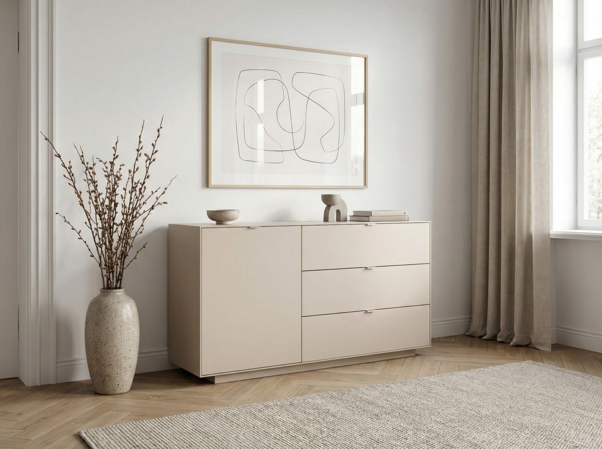 Kommode Sivas B: 160 cm Sandfarben - Sandfarben, Design, Holzwerkstoff (160/90/37,5cm) - MID.YOU