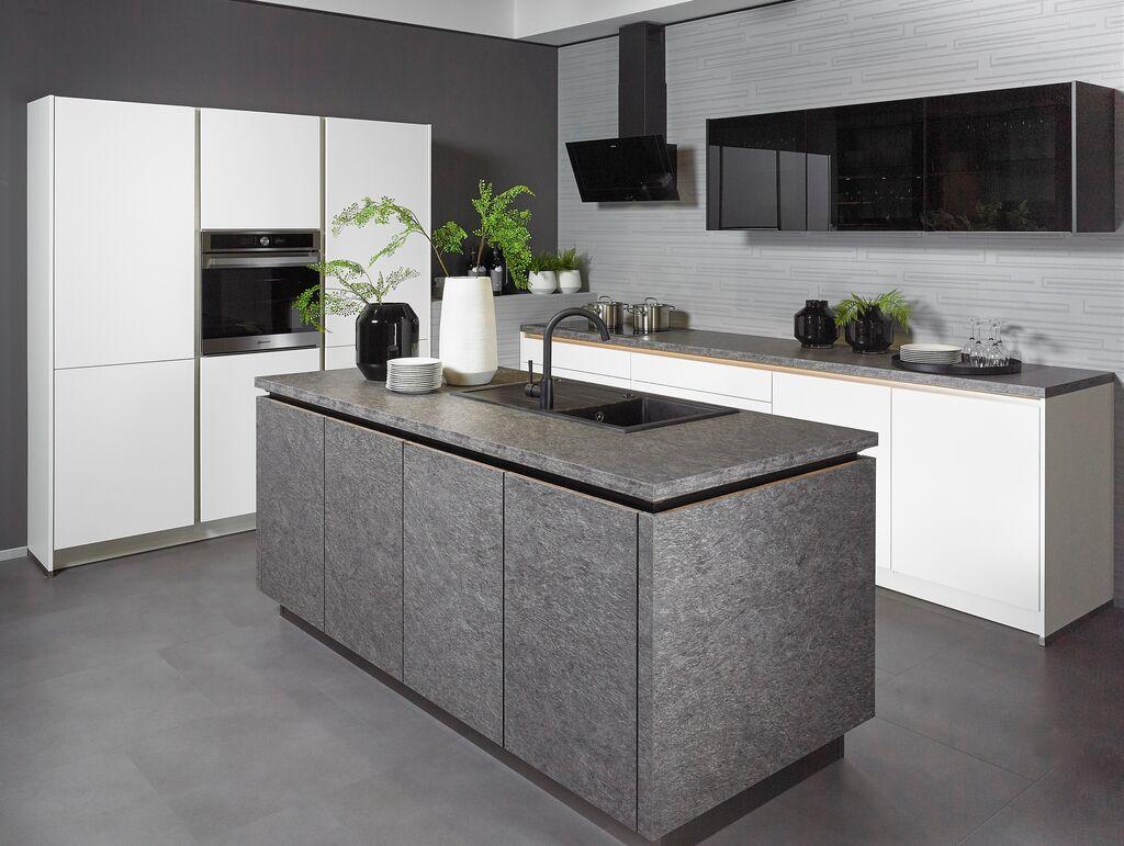 Einbauküche Ip3150 Frei Planbar Modern, grifflos - Anthrazit/Weiß, MODERN, Holzwerkstoff - Impuls