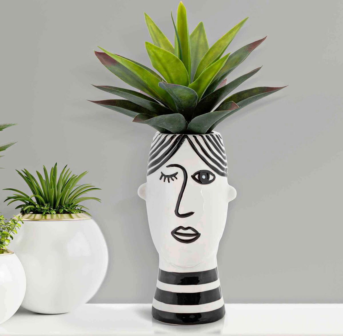 Vase Face Schwarz, Weiß B: 13,2 cm - Schwarz/Weiß, Basics, Keramik (13.2/26.3/11.8cm)