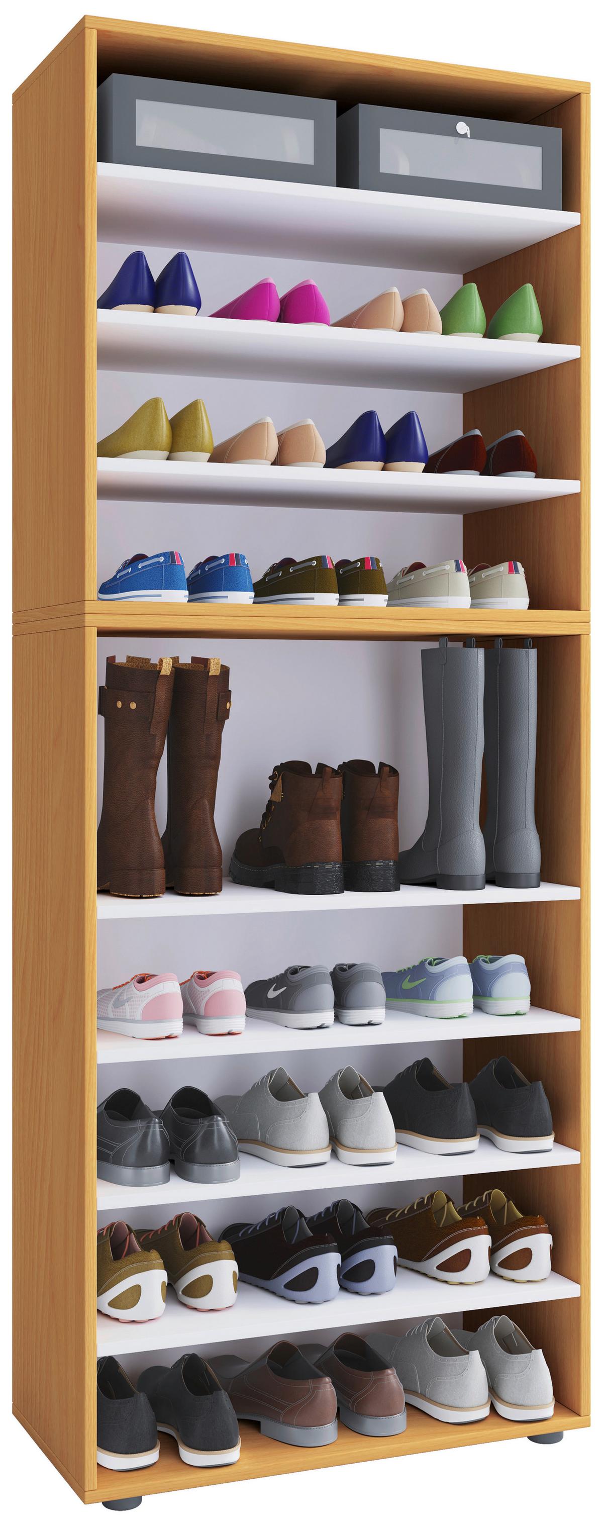 Schuhregal Lona XXL 9 Ablagen Buche Dekor H: 183 cm - Buchefarben/Schwarz, KONVENTIONELL, Holzwerkstoff (70/183/37cm) - MID.YOU