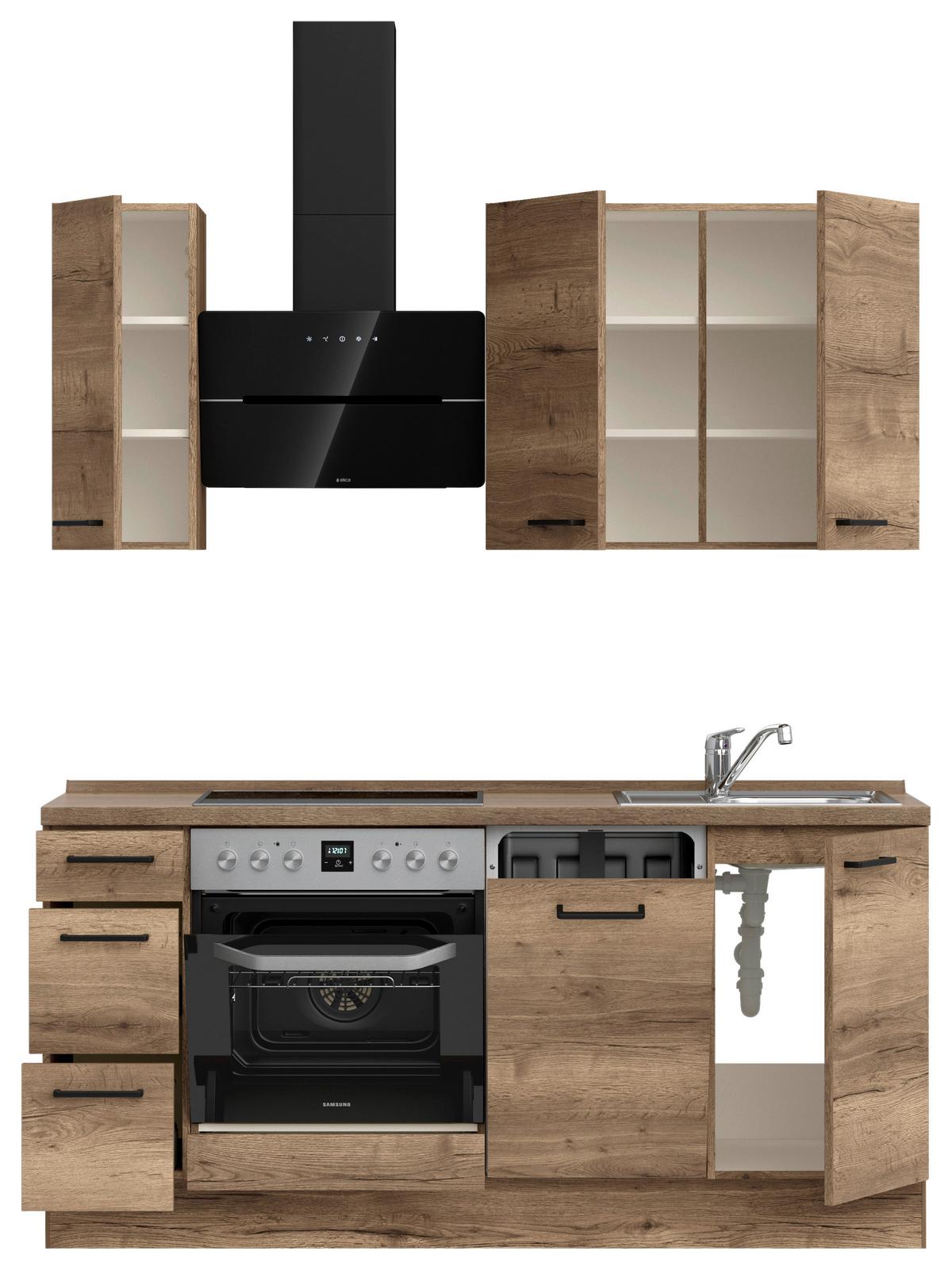 Kuchyňská linka 180 cm, dekor dub Havanna - černá/tmavý dub, Moderní, kov/kompozitní dřevo (180cm) - Nobilia