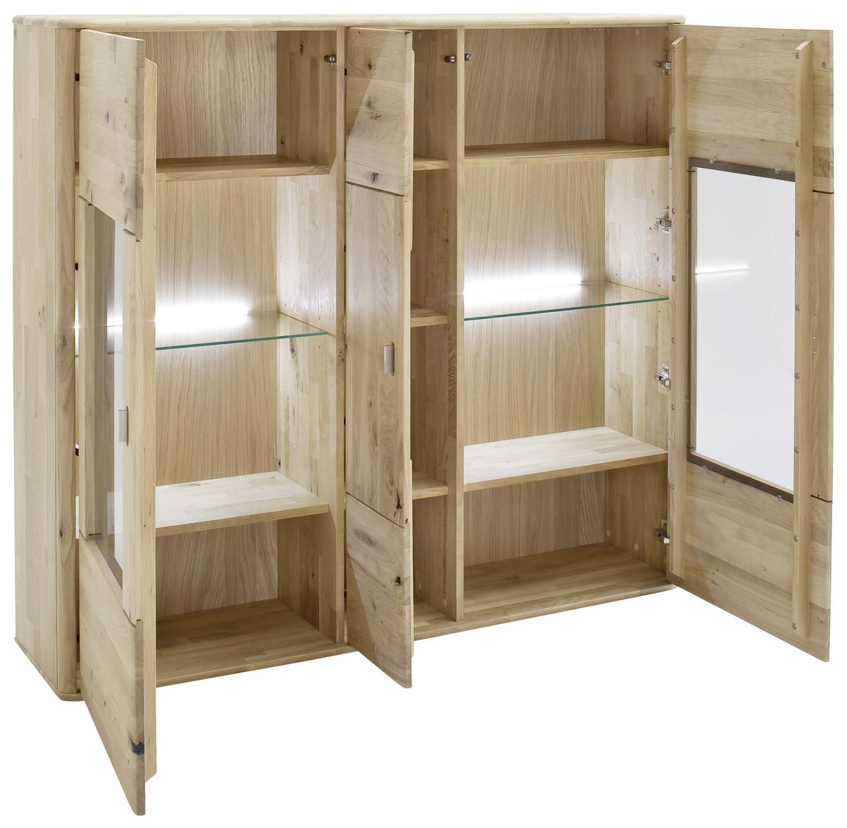 Highboard Massiv B: 156 cm Ravello Eichefarben - Eichefarben, Design, Glas/Holz (156/141/38cm) - Livetastic